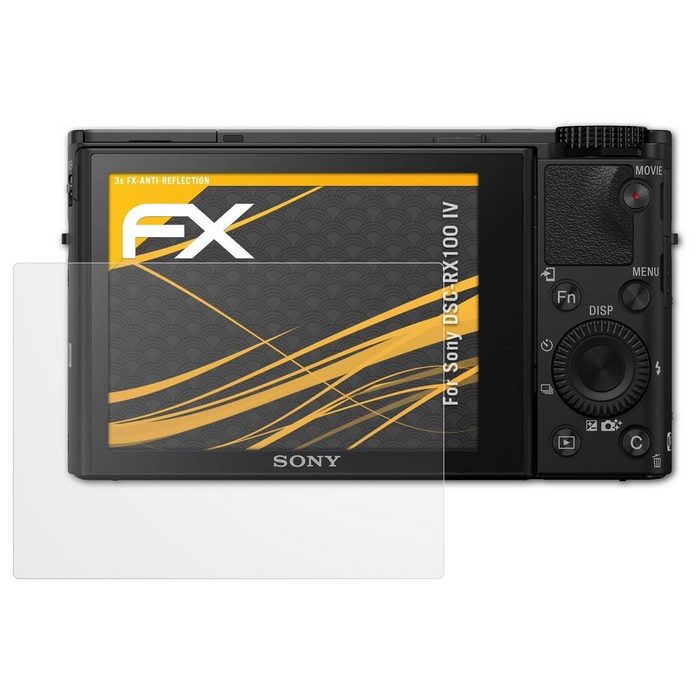 atFoliX Schutzfolie für Sony DSC-RX100 IV (3 Folien) Entspiegelnd und stoßdämpfend