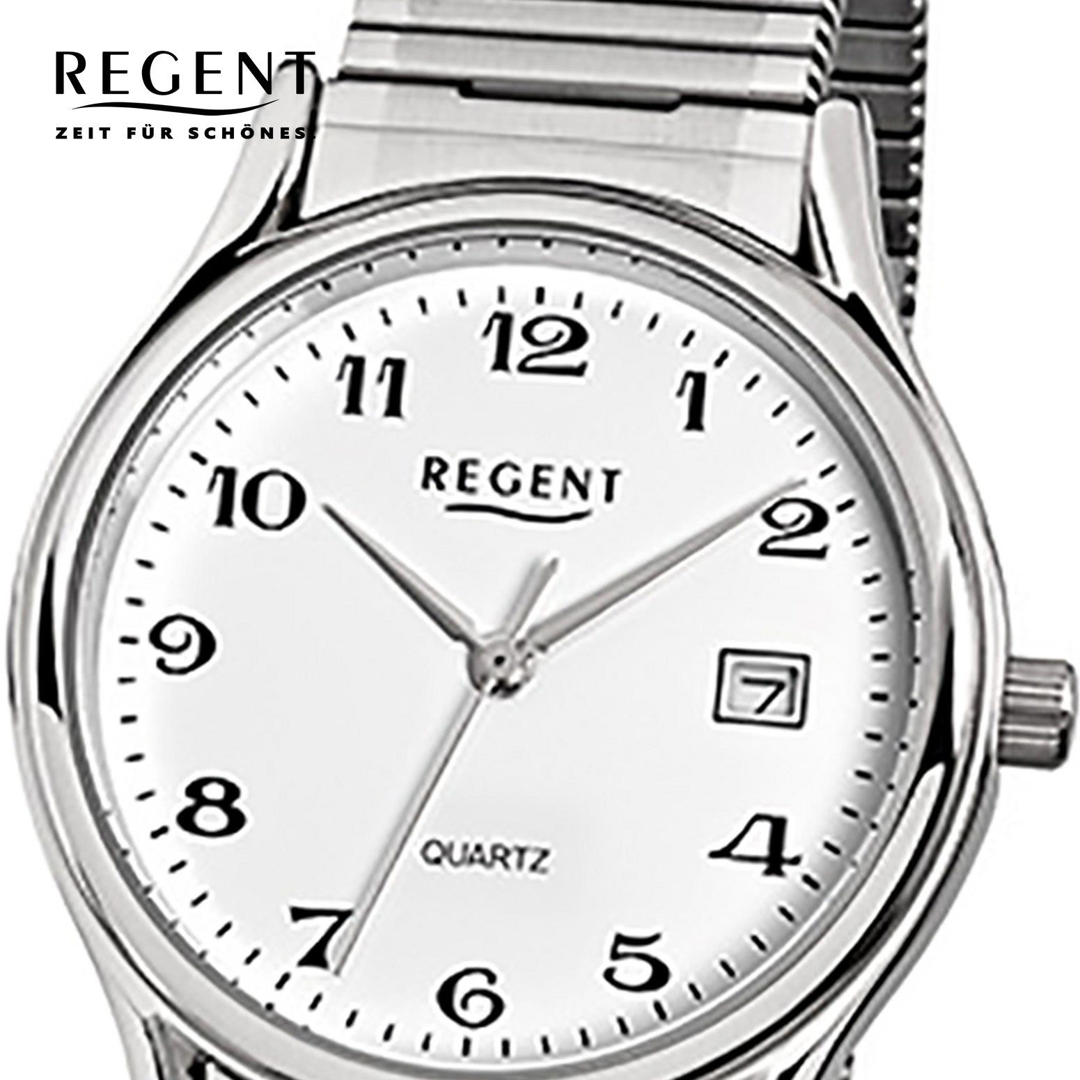 Quarzuhr mittel Herren-Armbanduhr Analog, Regent Regent silber Armbanduhr Edelstahlarmband Herren 36mm), rund, (ca.