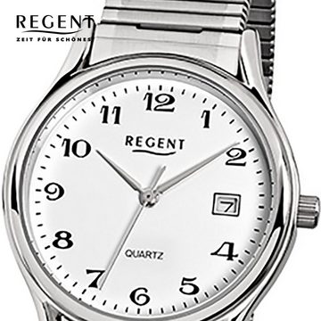 Regent Quarzuhr Regent Herren-Armbanduhr silber Analog, Herren Armbanduhr rund, mittel (ca. 36mm), Edelstahlarmband