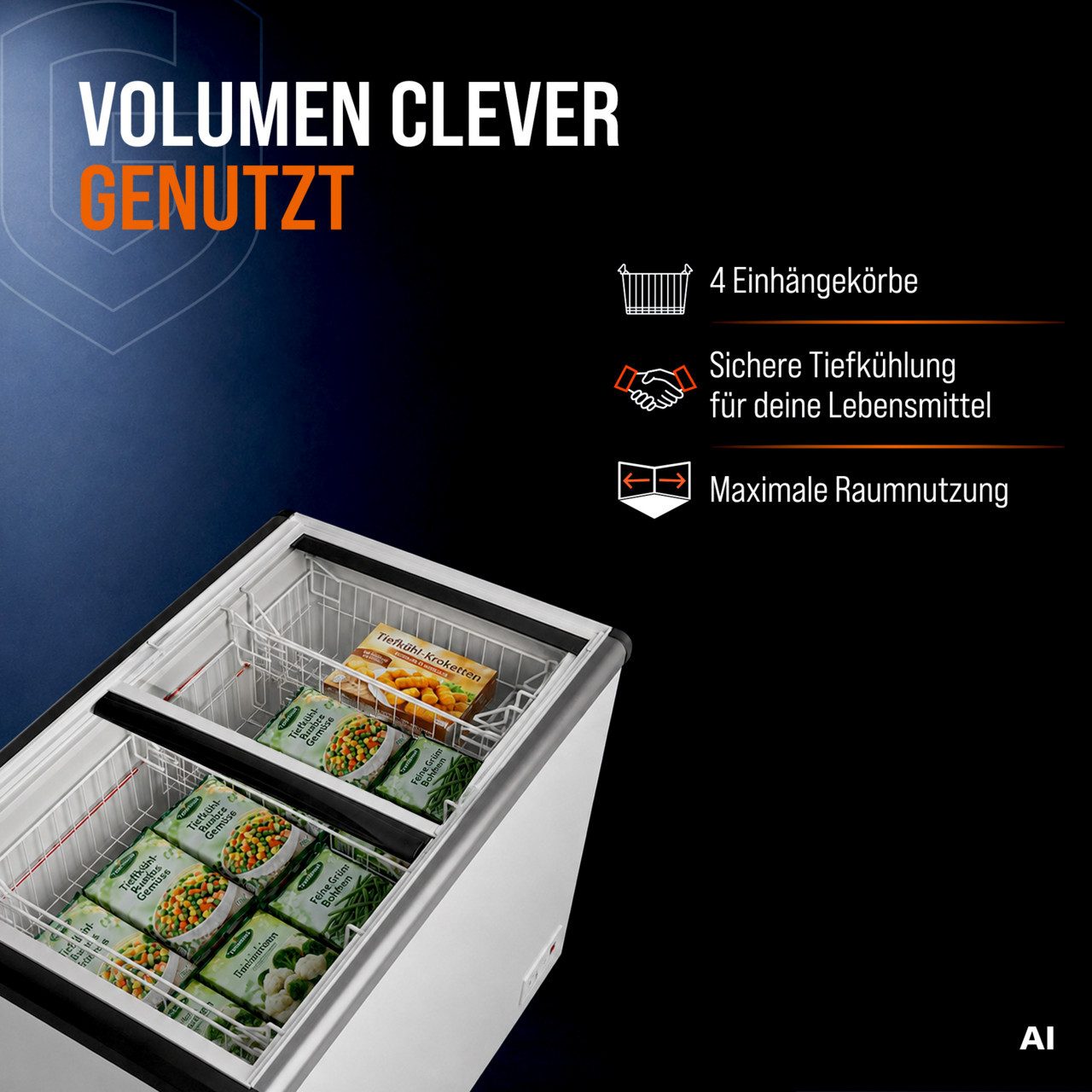 GastroHero Gefriertruhe Tiefkühltruhe 355 Liter mit Glasschiebedeckel & Rollen abschließbar TKTR-ECO450GN, 127.5 cm breit, 355 l – Bild 4 von 5