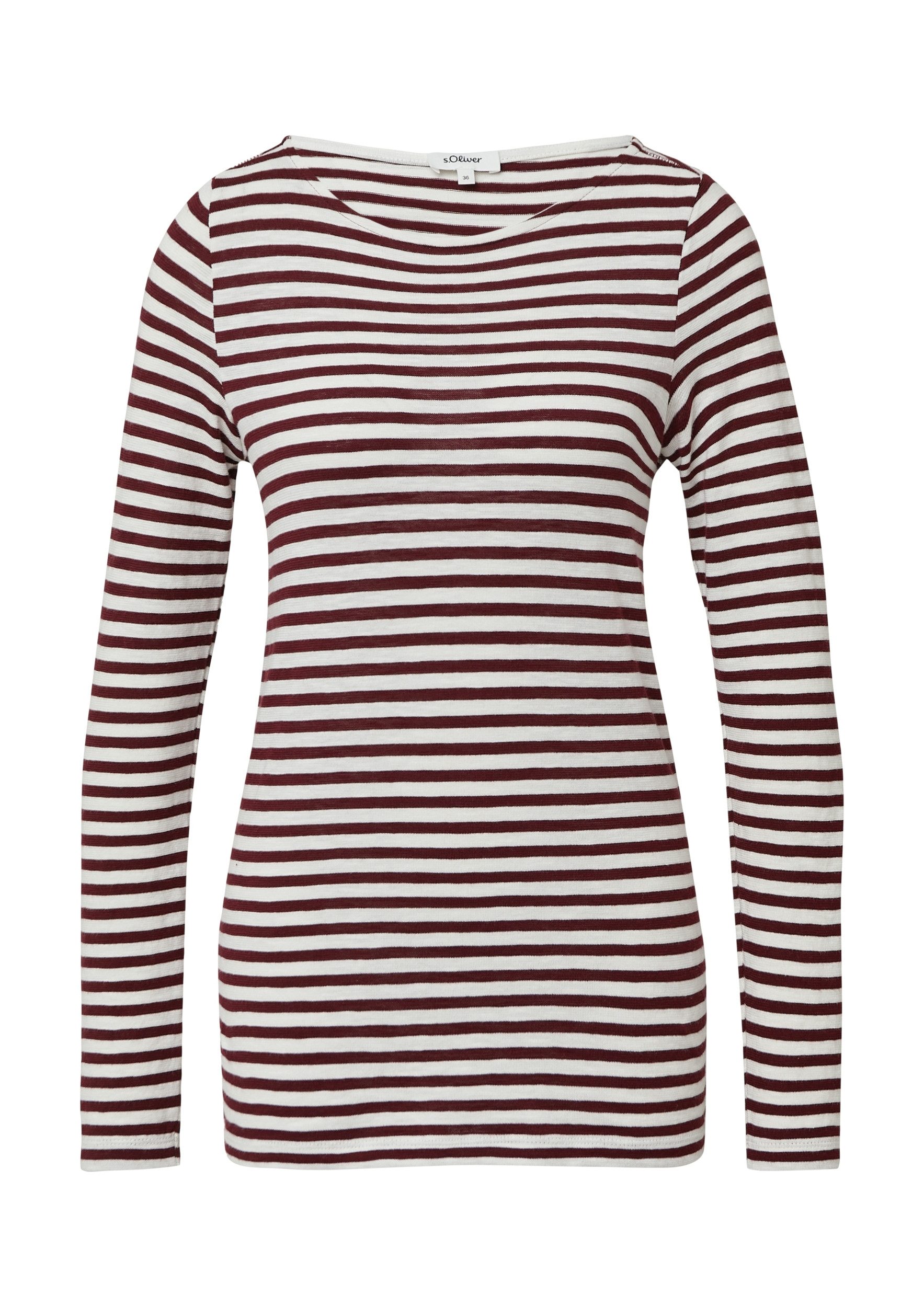s.Oliver Langarmshirt - Gestreifter Longsleeve aus Flammgarn mit U-Boot-Aus günstig online kaufen