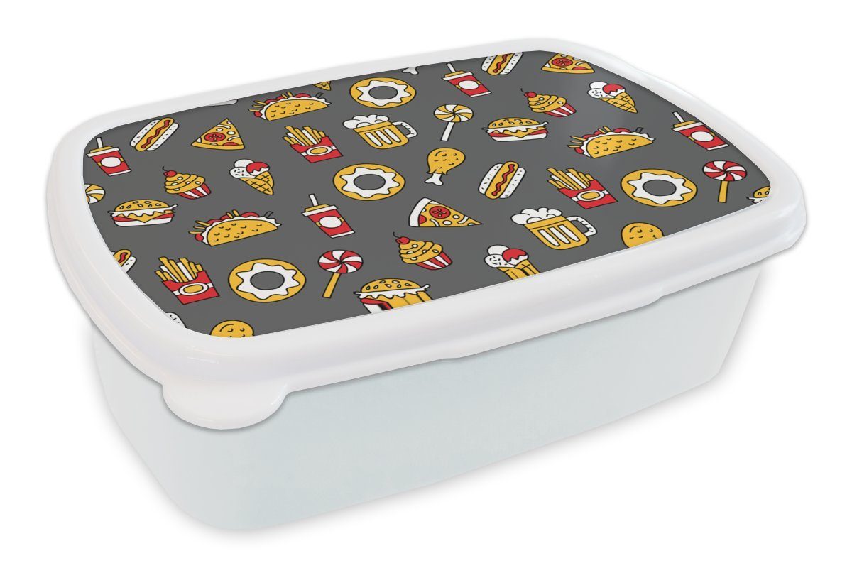 MuchoWow Lunchbox Puber - Essen - Pizza - Muster, Kunststoff, (2-tlg), Brotbox für Kinder und Erwachsene, Brotdose, für Jungs und Mädchen weiß