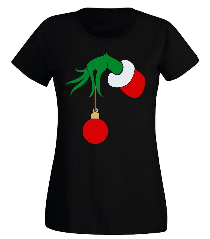 G-graphics T-Shirt Grinch-Hand Slim-fit Damen T-Shirt mit Weihnachtsmotiv