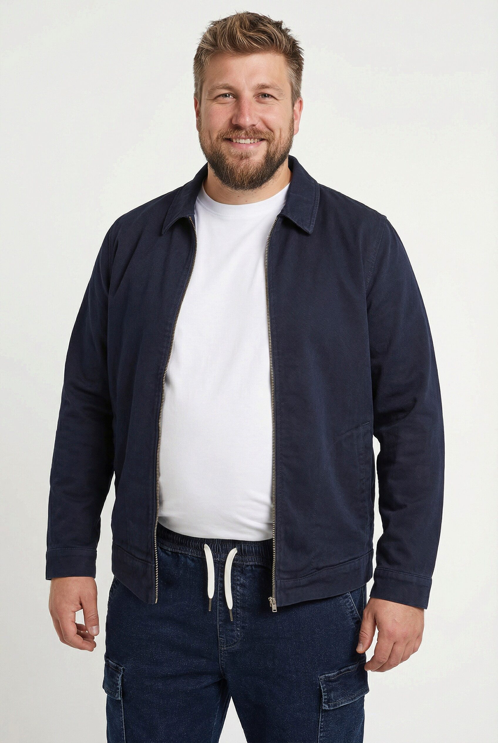 Men Plus Funktionsjacke Jeansjacke Denim Zipper 2 Taschen