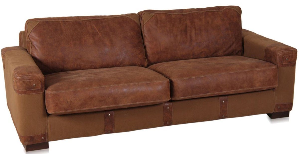 Casa Padrino Chesterfield-Sofa Chesterfield Echtleder Sofa Braun 212 cm x 93 cm - Luxus Wohnzimmermöbel