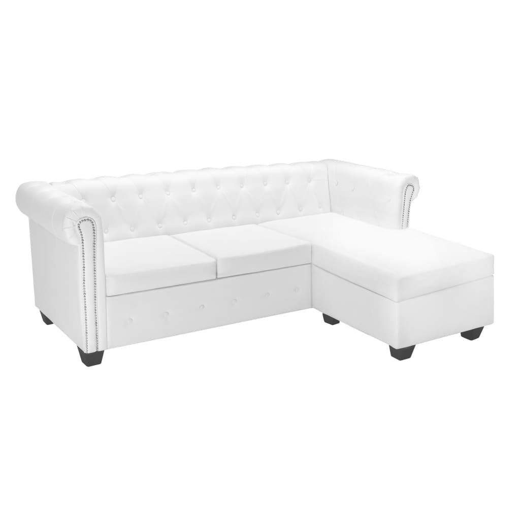 furnicato Chesterfield-Sofa Chesterfield Sofa in L-Form Kunstleder Weiß