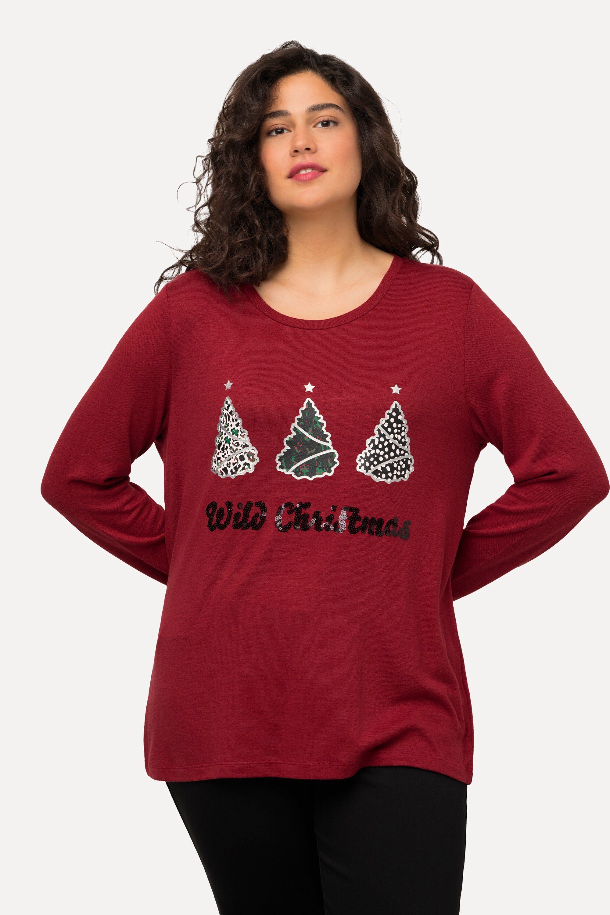 Sweatshirt Wild Rundhals Pailletten Sweatshirt burgunderrot Christmas Popken Ulla