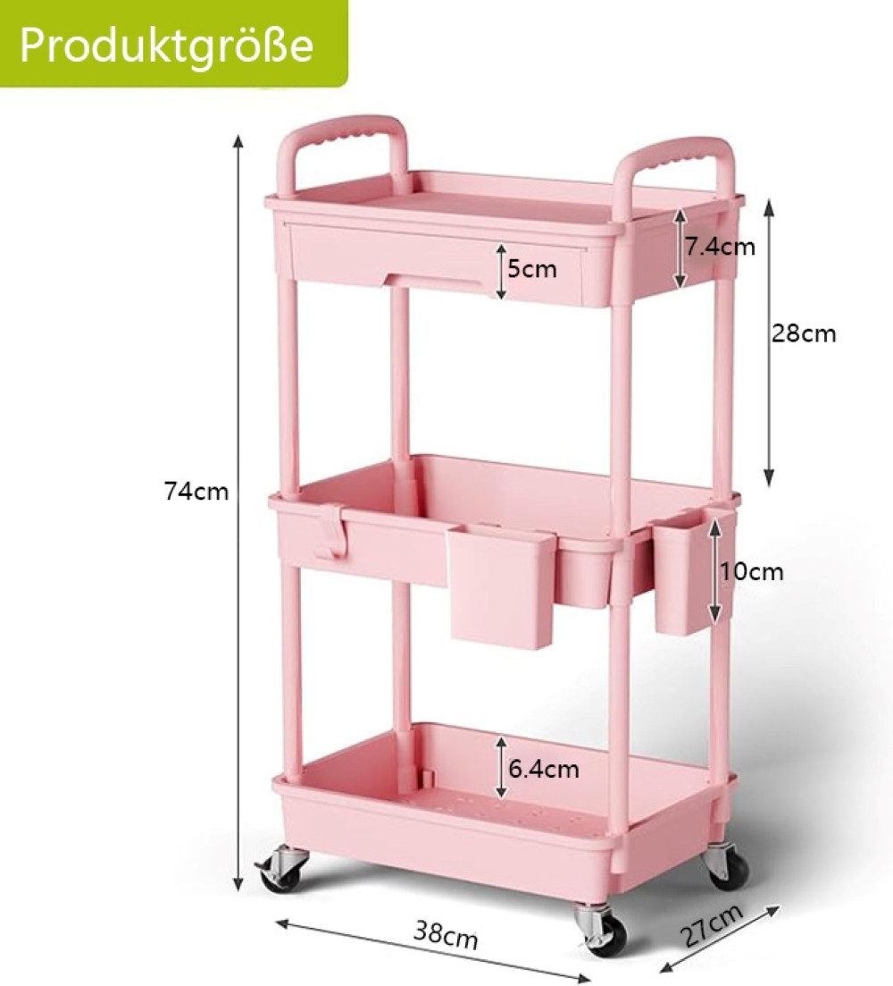 SPACEKEEPER Servierwagen 3-stöckiger Rollwagen mit Schublade – Badorganizer & Küchenorganizer, (1 St), Mobiler Aufbewahrungswagen für enge Nischen, Küche & Wäscherei