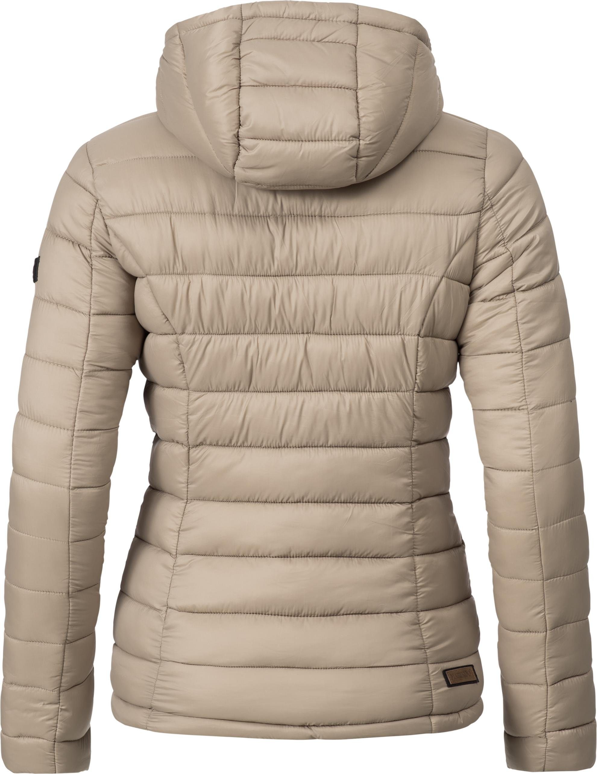 taupe modische Damen mit Luci großer Steppjacke Kapuze Übergangsjacke Marikoo