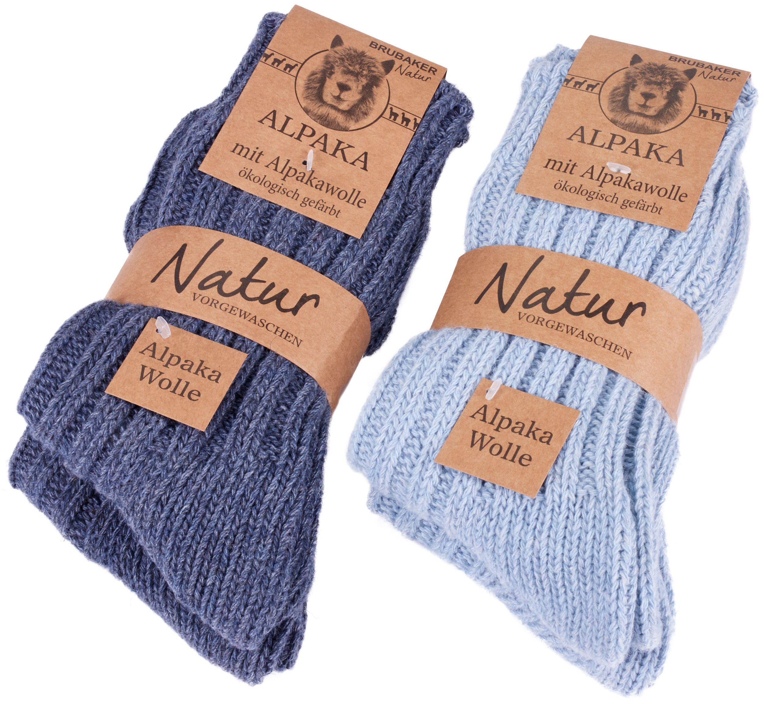 BRUBAKER Kuschelsocken warme dicke Alpaka Socken (Set, 4-Paar, mit Alpakawolle) Wintersocken für Damen und Herren