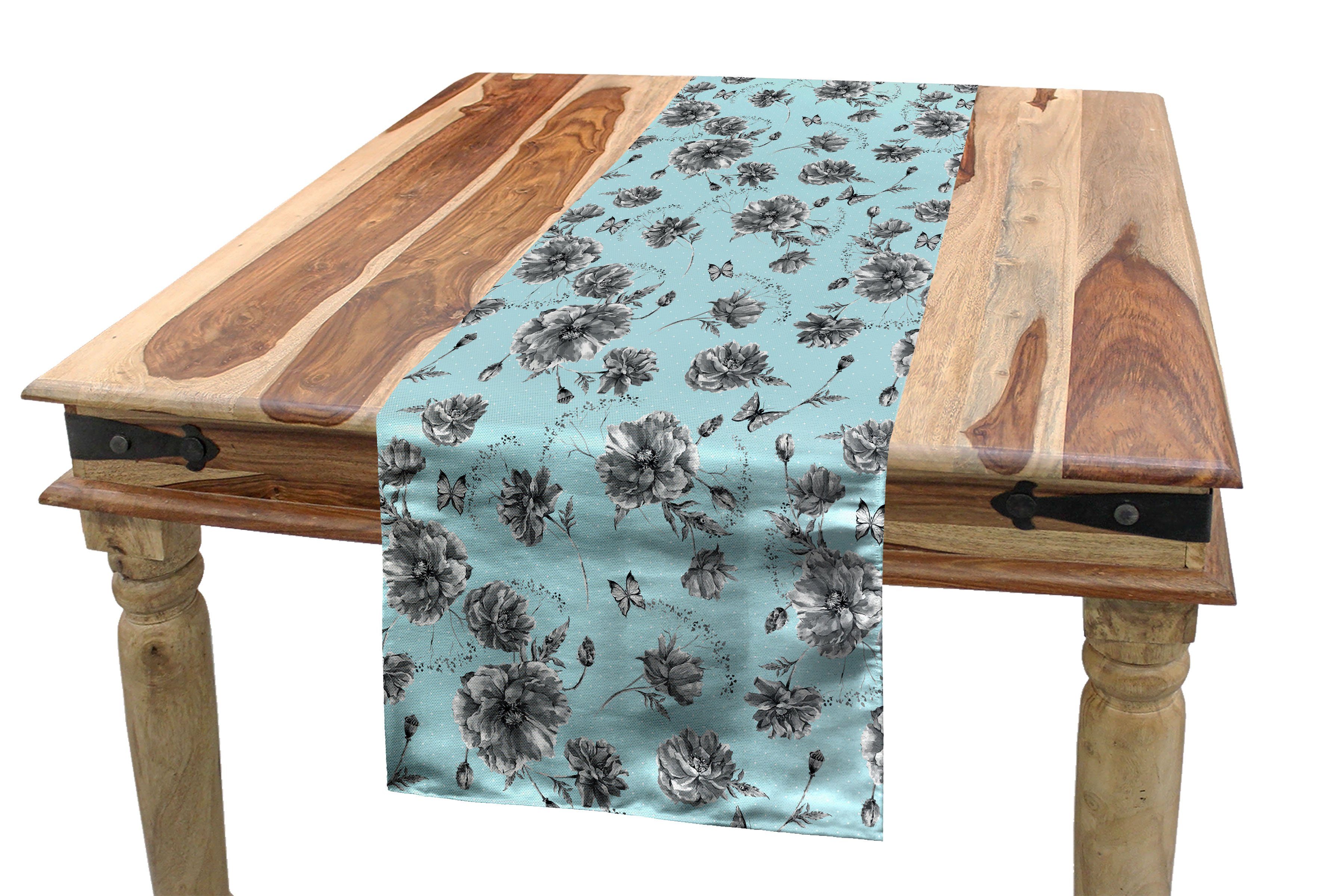 Abakuhaus Tischläufer Esszimmer Küche Rechteckiger Dekorativer Tischläufer, Jahrgang monochrome Wildflowers | Tischläufer
