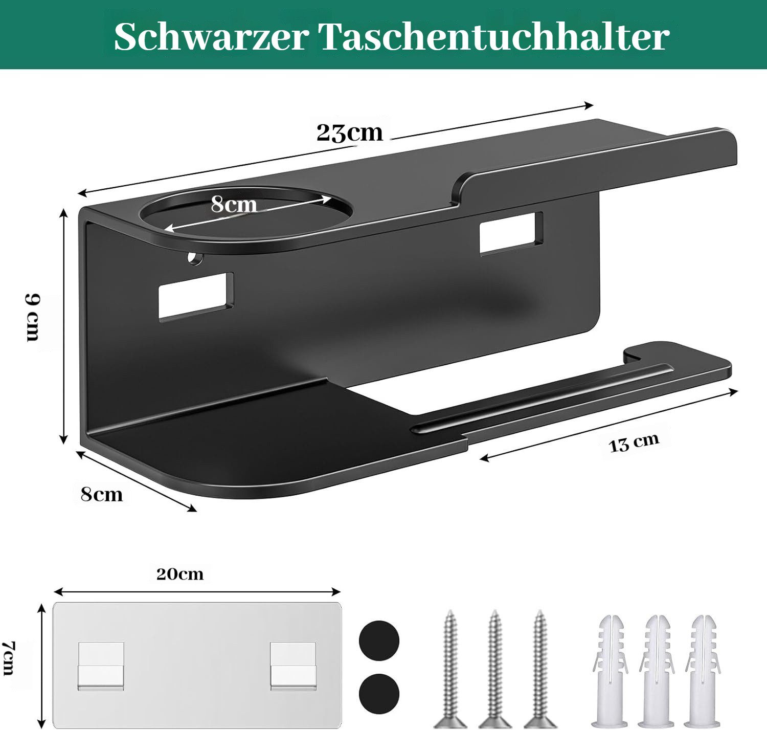 BlingBin Toilettenpapierhalter Klopapierhalter ohne Bohren Schwarz Selbstklebend WC Papier Halterung (1er Set, 1-St., 23 x 9 x 8 cm), Klorollenhalter Rollenhalter Wandmontage für Badezimmer