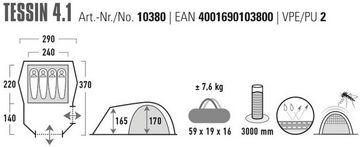 High Peak Kuppelzelt Zelt Tessin 4.1, Personen: 4