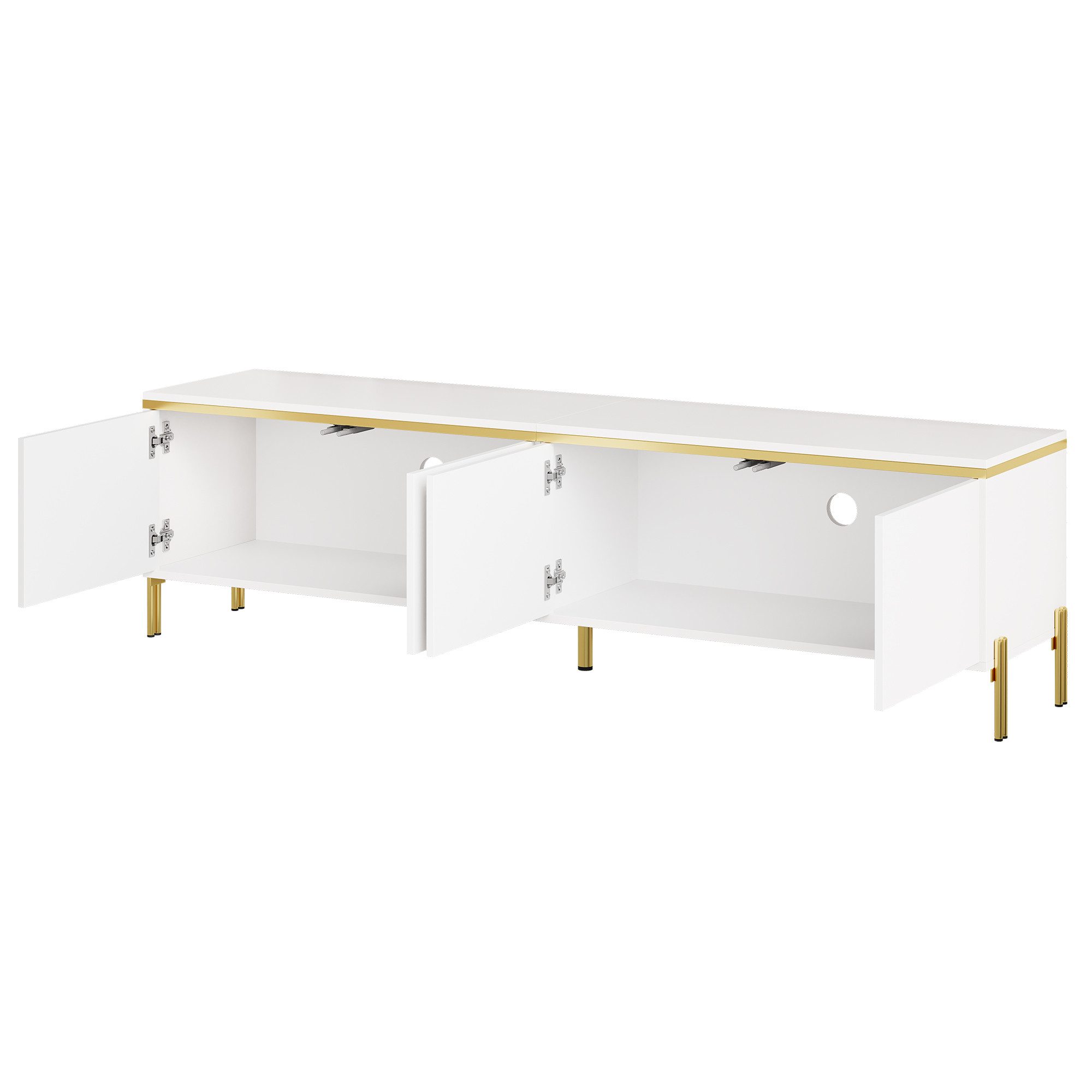 Merax Lowboard hochglanz TV-Ständer mit goldenen Zierelementen & Kabeldurchführungen (1 St), TV-Schrank mit 4 Schranktüren und Metallbeinen, 170x38x50cm