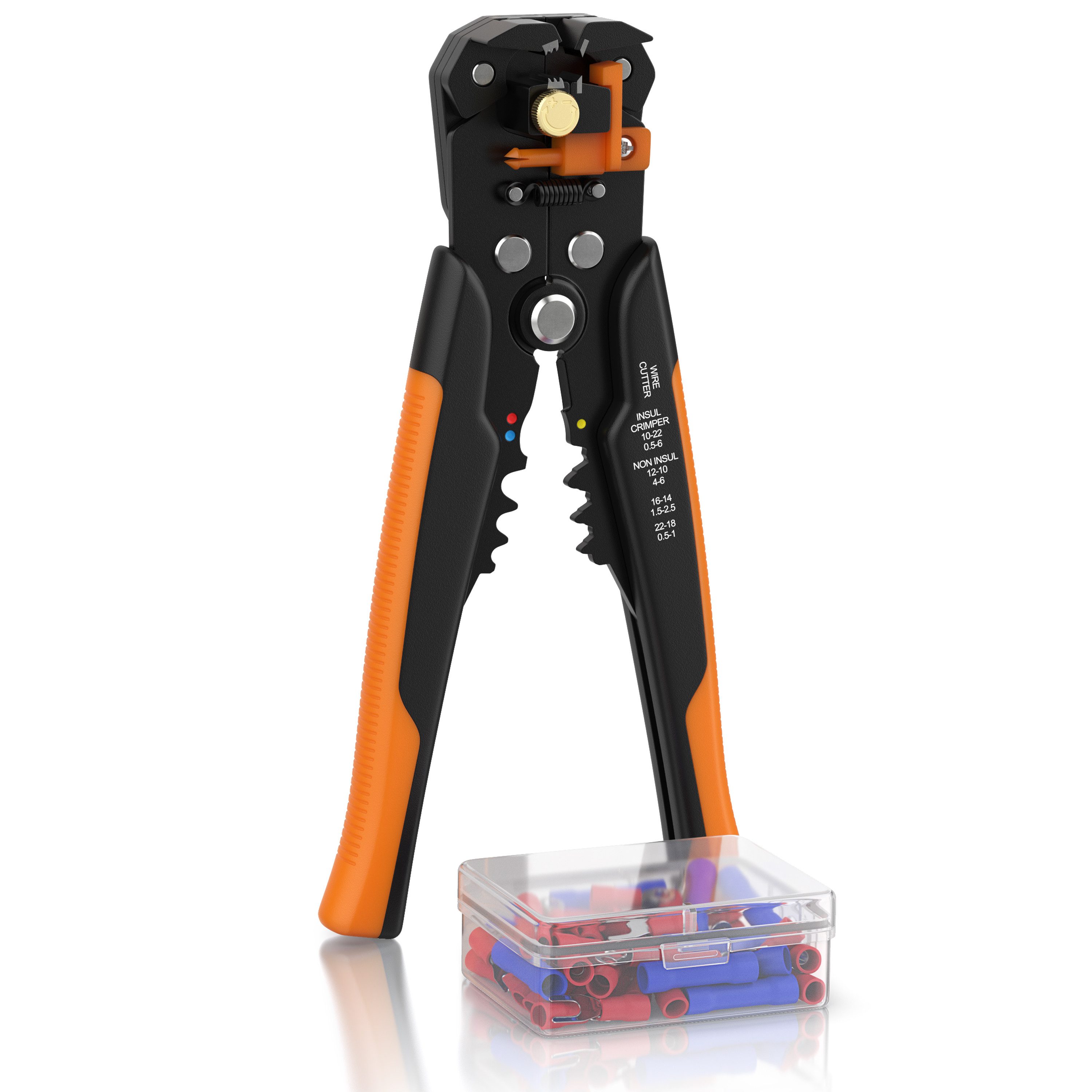 Brandson Abisolierzange Automatische Abisolierzange inkl. 60 Klemmen, 1-tlg., Selbsteinstellend, 10-24 AWG, Crimpzange, Kabelschneider 0,2 - 6mm² ⌀