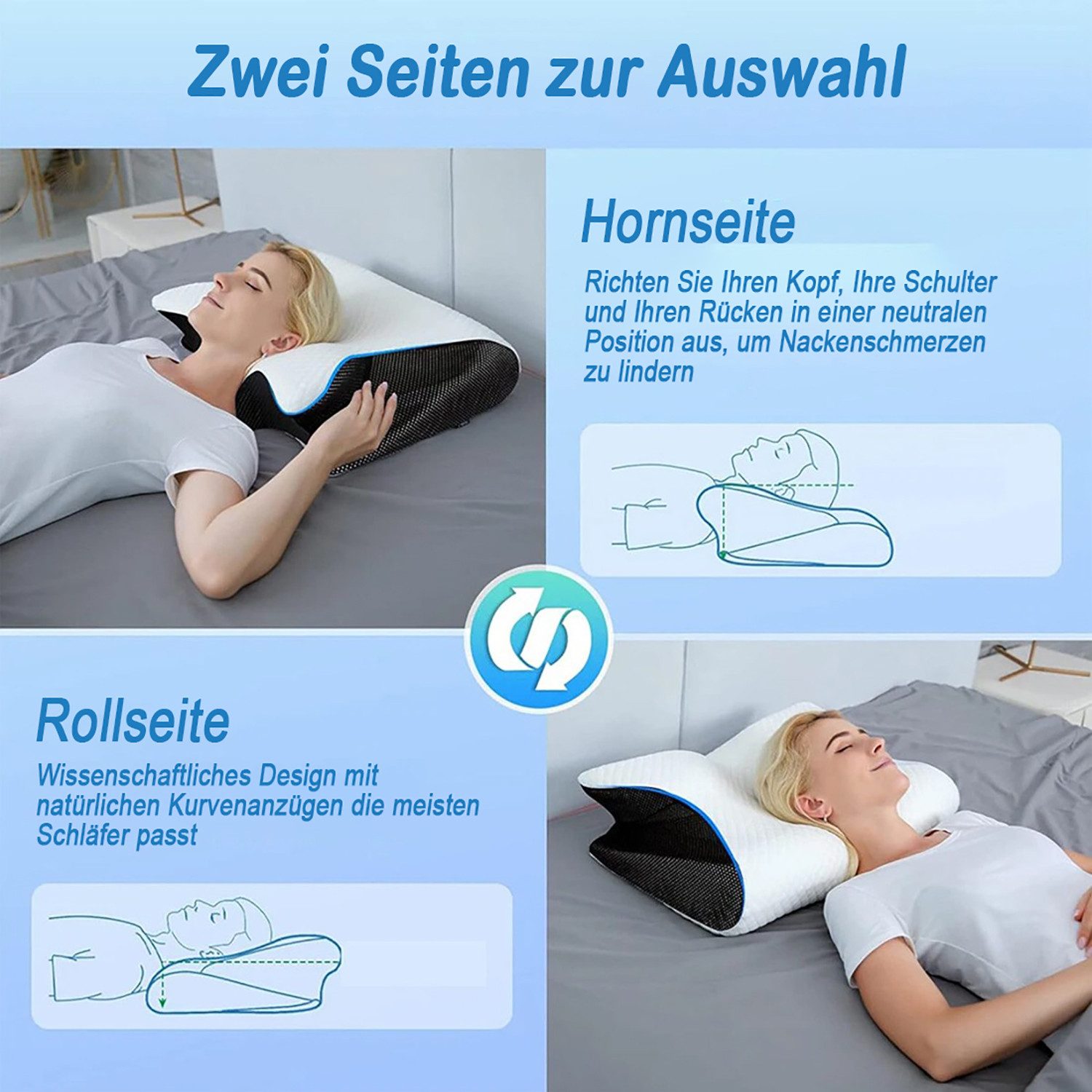 ibettertec Nackenstützkissen Orthopädisches Kissen Kopfkissen Nackenschmerzen aus Memory Foam, Füllung: Memory- & Polyetherschaum, Rückenschläfer, Seitenschläfer, Bauchschläfer, ergonomisches Kissen mit individueller Höhenanpassung