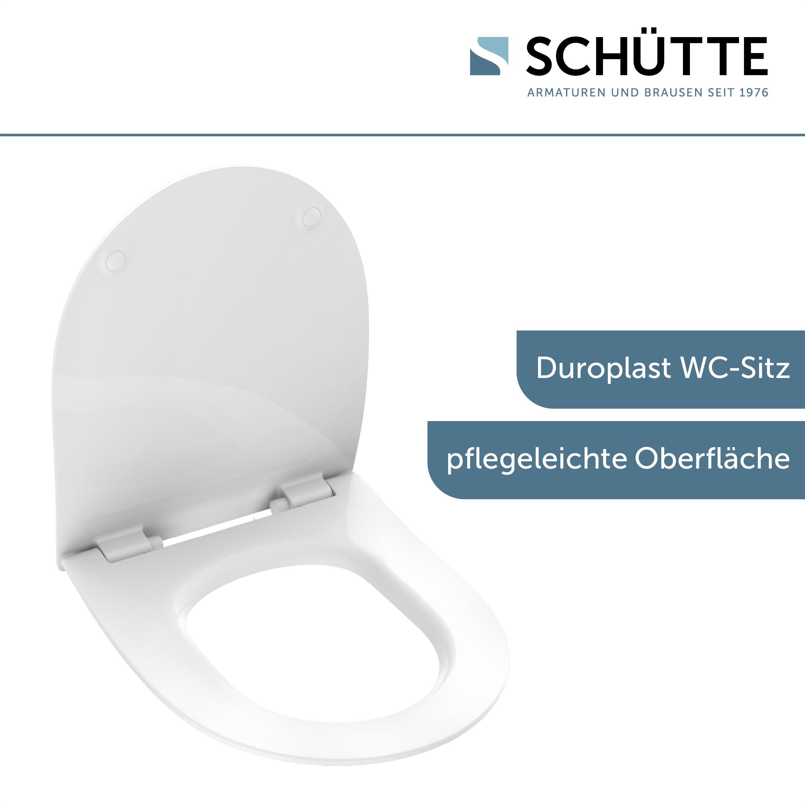Schütte WC-Sitz Duroplast, WHITE D-Form PRO 6 (WC-Sitz, Befestigungsmaterial, Montageanleitung), mit Absenkautomatik und Schnellverschluss