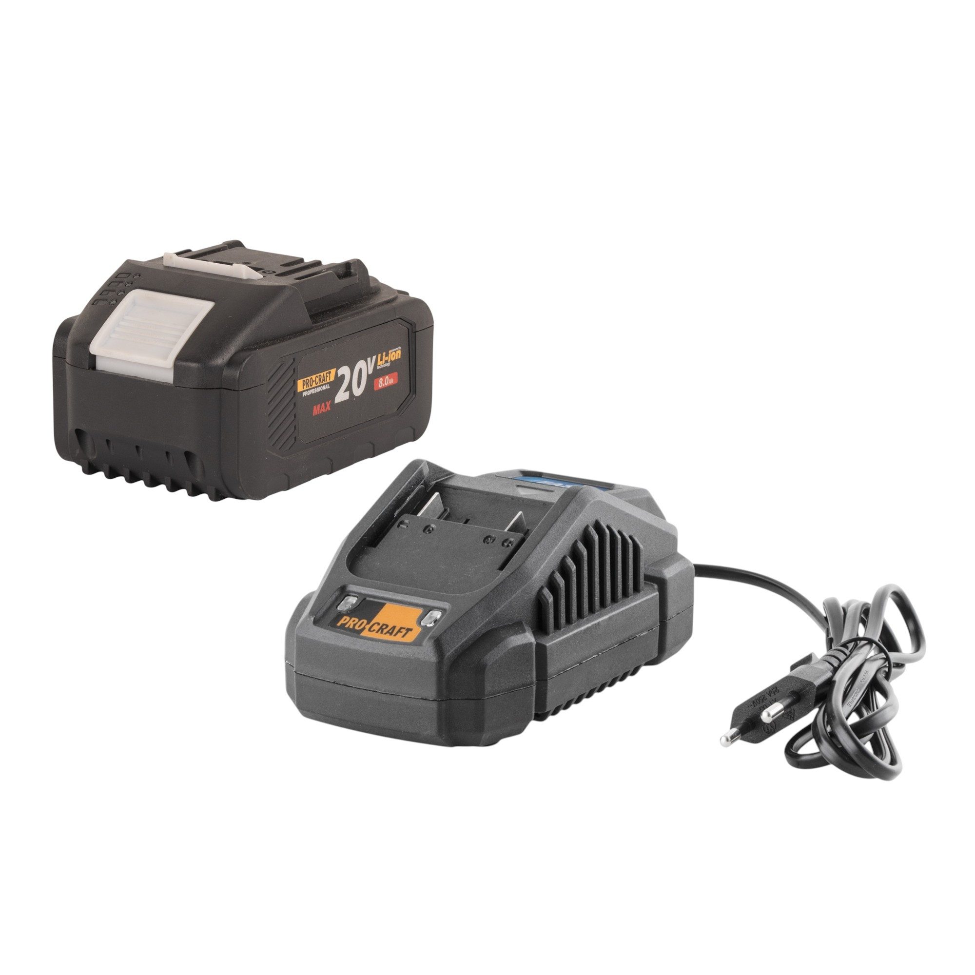PRO CRAFT Procraft Starter Pack 20 V 20/2.4A Ladegerät + 1x 20/8 Akku 8,0 Ah Schnelllade-Gerät