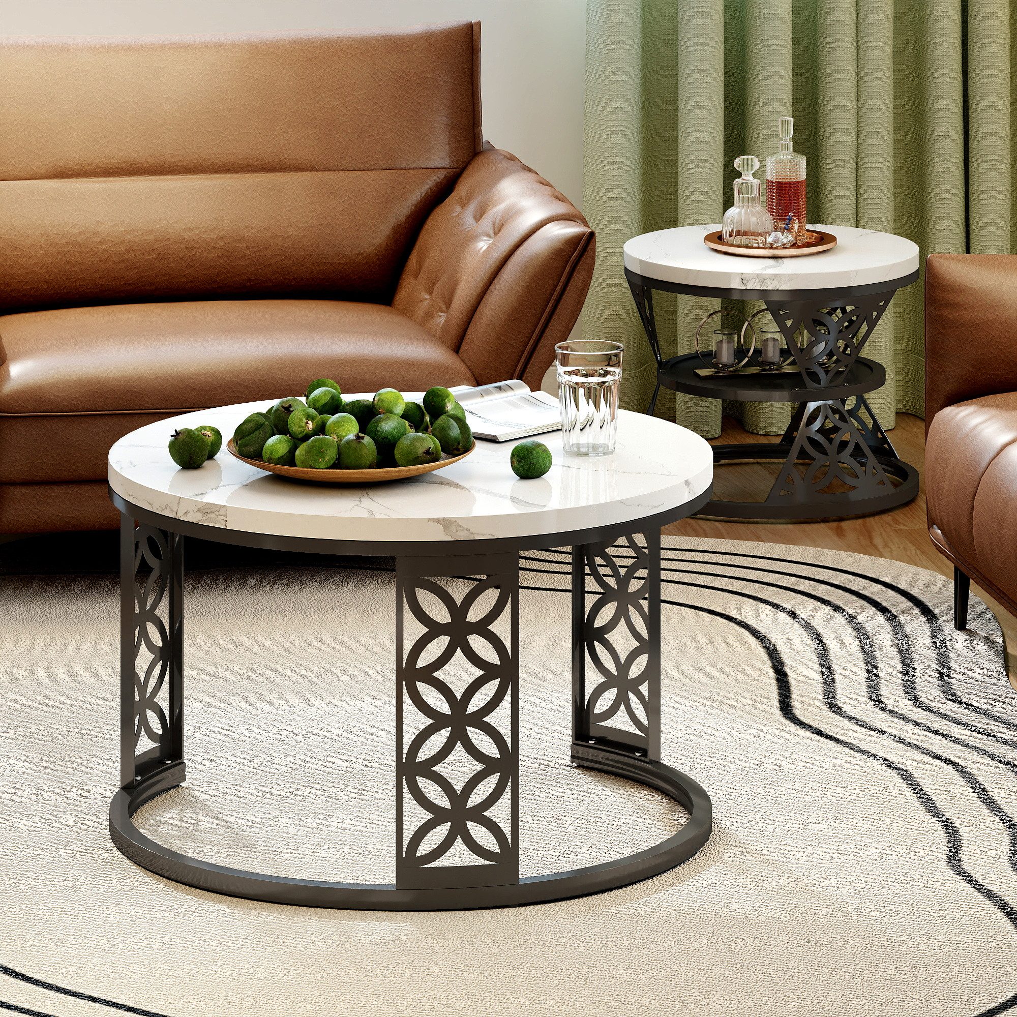 STILVORA Couchtisch Wohnzimmertische runde Satztisch Marmoroptik mit Bodens günstig online kaufen