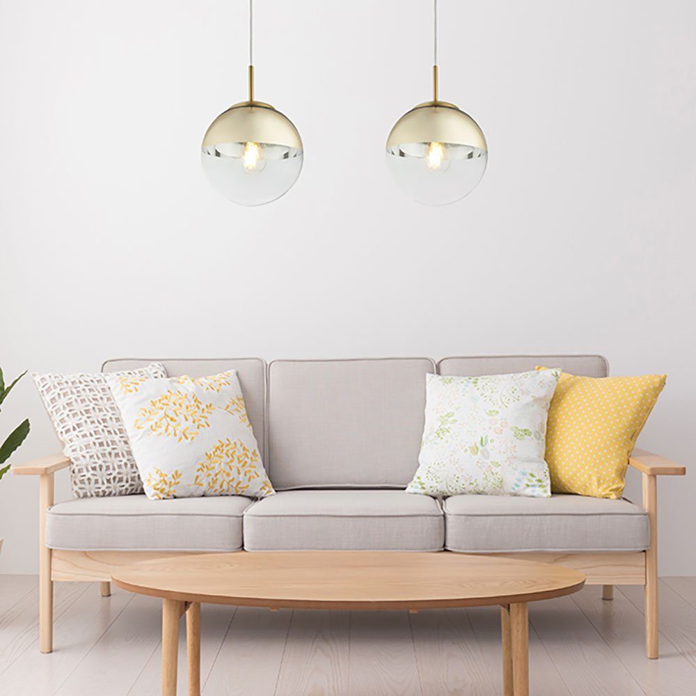 GLOBO LIGHTING Hängeleuchte, Leuchtmittel nicht inklusive, Pendellampe Hängeleuchte Esstischlampe Glaskugel gold klar H 120 cm