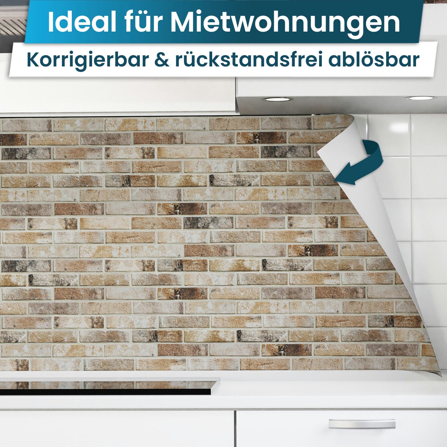 danario Küchenrückwand Folie selbstklebend - Matt - Spritzschutz Küche - versteift & robust