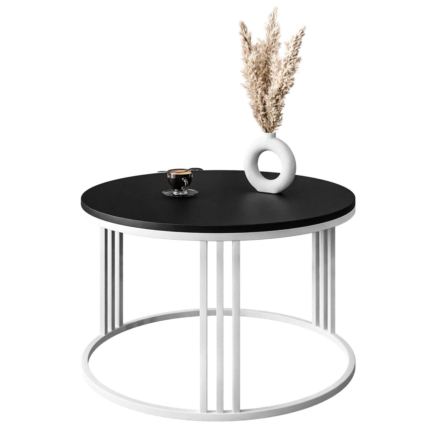 Lookway Couchtisch LORI mit Schwarzer Mattplatte (1x Couchtisch), Durchmesser: ⌀70 cm