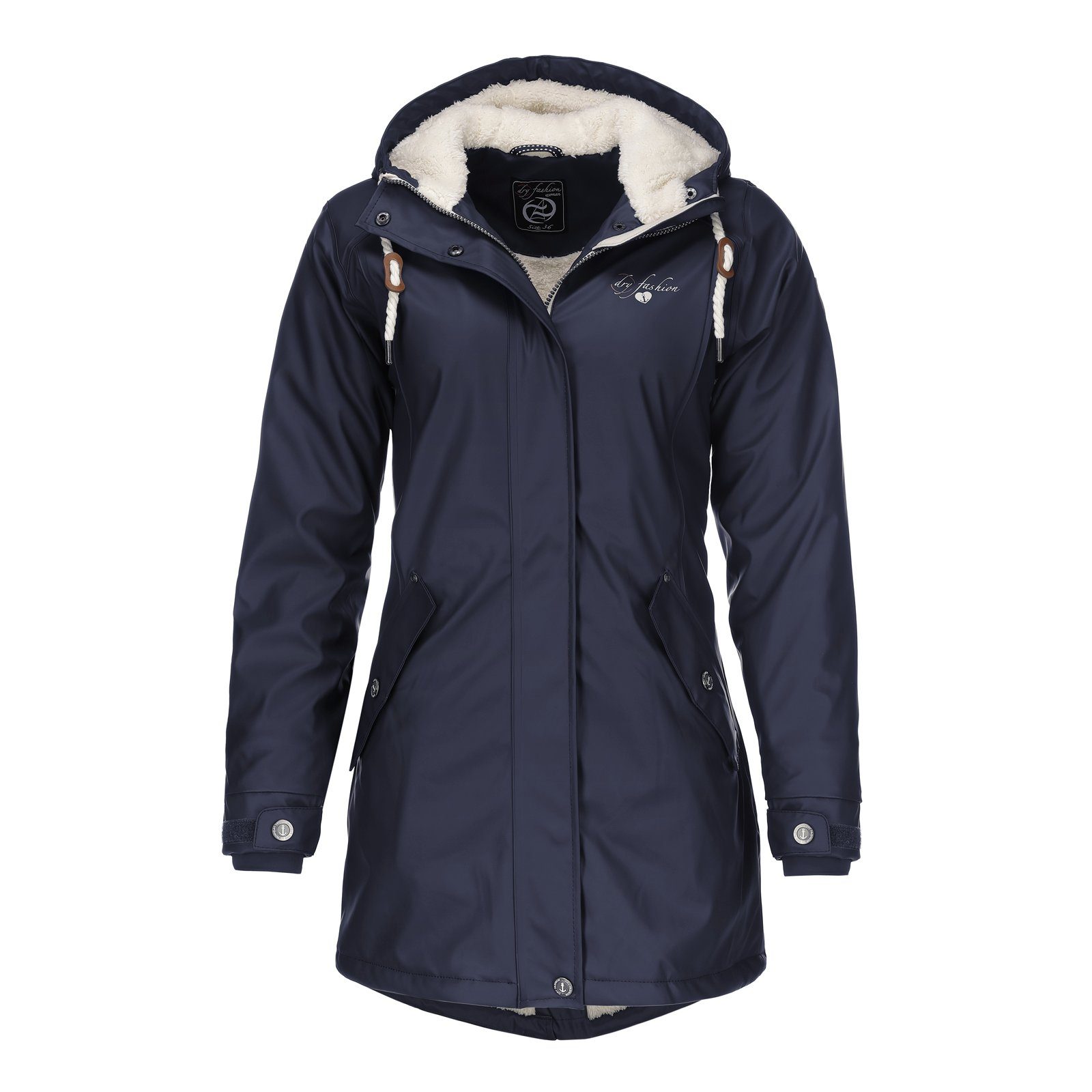 Dry Fashion Regenmantel Damen Regenjacke Malmö Kapuze und Teddyfleece - wind- und wasserdicht