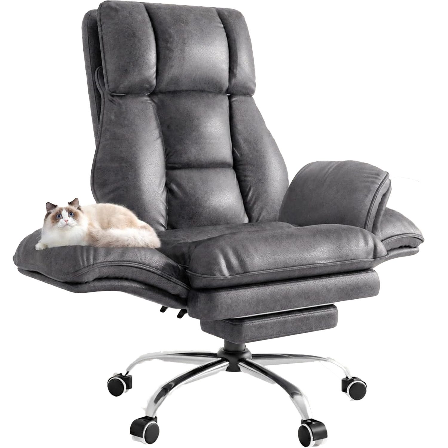 Patbrela Drehstuhl Bürostuhl Chefsessel Ergonomisch mit klappbaren Armlehnen, Gaming Stuhl mit Fußstütze & 135° Verstellbarer Rückenlehne