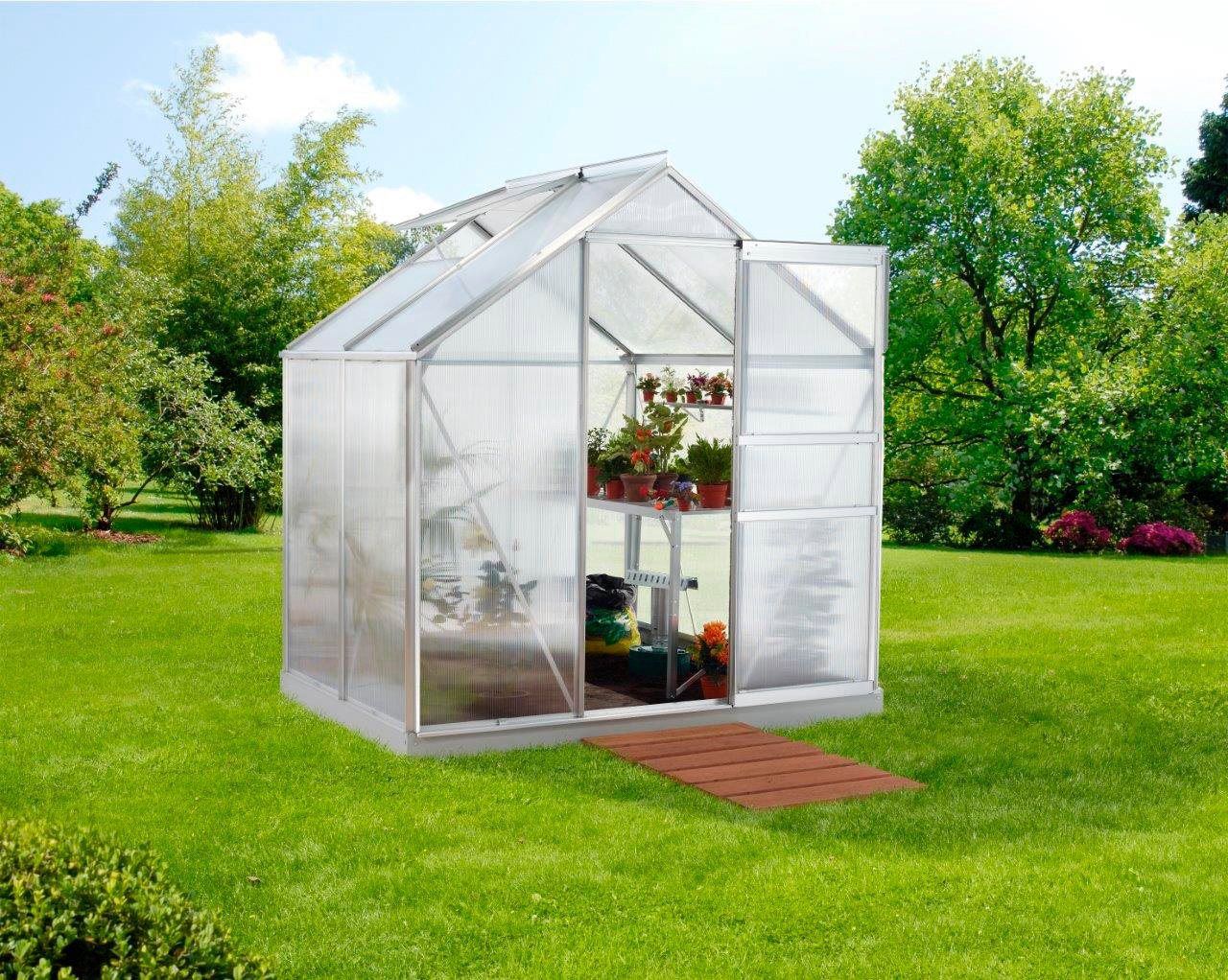 KONIFERA Gewächshaus Luna 2500, BxTxH: 192 x 130 x 197 cm, 4 mm Wandstärke, Set, mit Fundamentrahmen silberfarben | Rabatt: 14% KONIFERA Gewächshaus Luna 2500, BxTxH: 192 x 130 x 197 cm, 4 mm Wandstärke, Set, mit Fundamentrahmen silberfarben | Rabatt: 14%