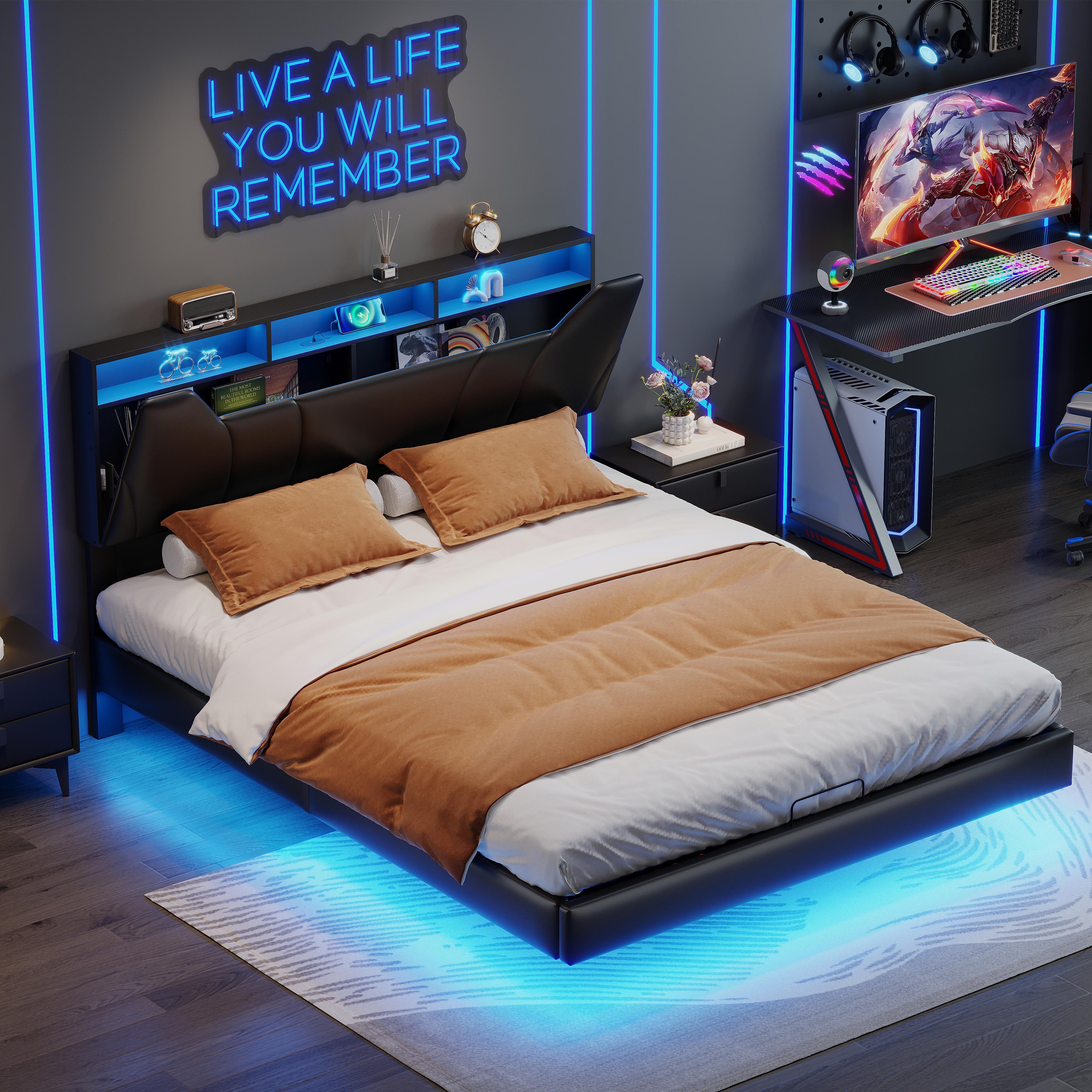FUROKOY Polsterbett Doppelbett Stauraumbett mit LED-Beleuchtung günstig online kaufen