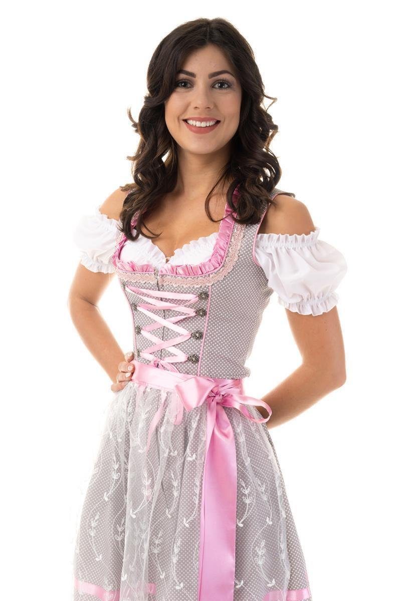 Trachtl Dirndl DIRNDL TRACHTENKLEID DAMEN NICOLE IN GRAU/ROSA 3.TLG 38