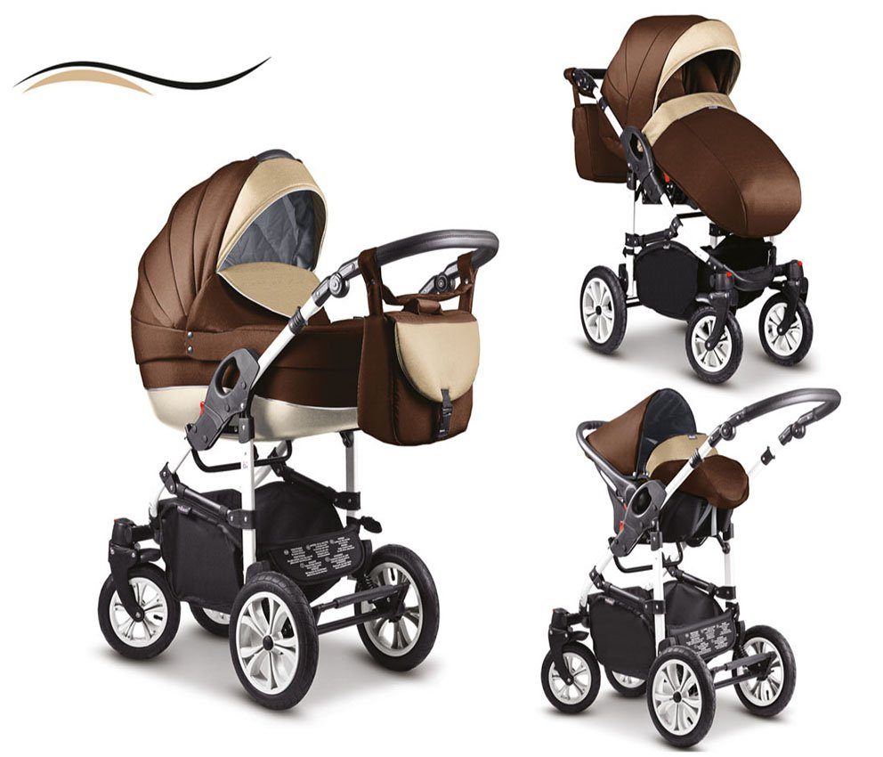 babies-on-wheels Kombi-Kinderwagen 3 in 1 Kinderwagen-Set Cosmo - 16 Teile - in 41 Farben Braun-Weiß