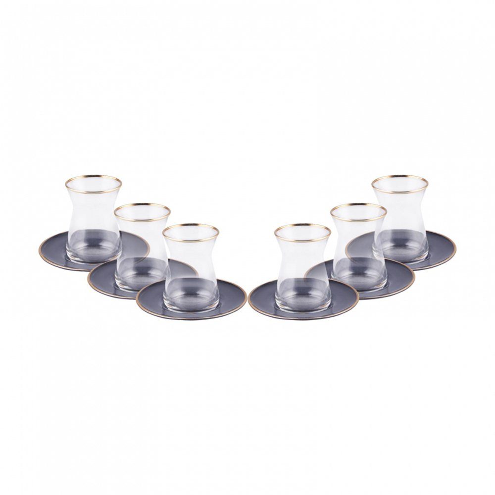 Karaca Teeservice Karaca Retro Teetasse Set Teeservice für 6 Personen Anthrazit