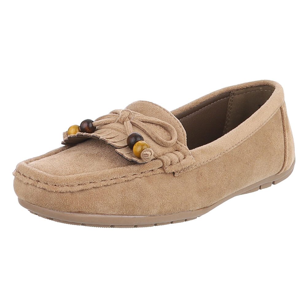Ital-Design Bequemer Slipper mit Schleife für Damen, ideal für Freizeit Slipper (91554443) Flach Mokassins in Hellbraun