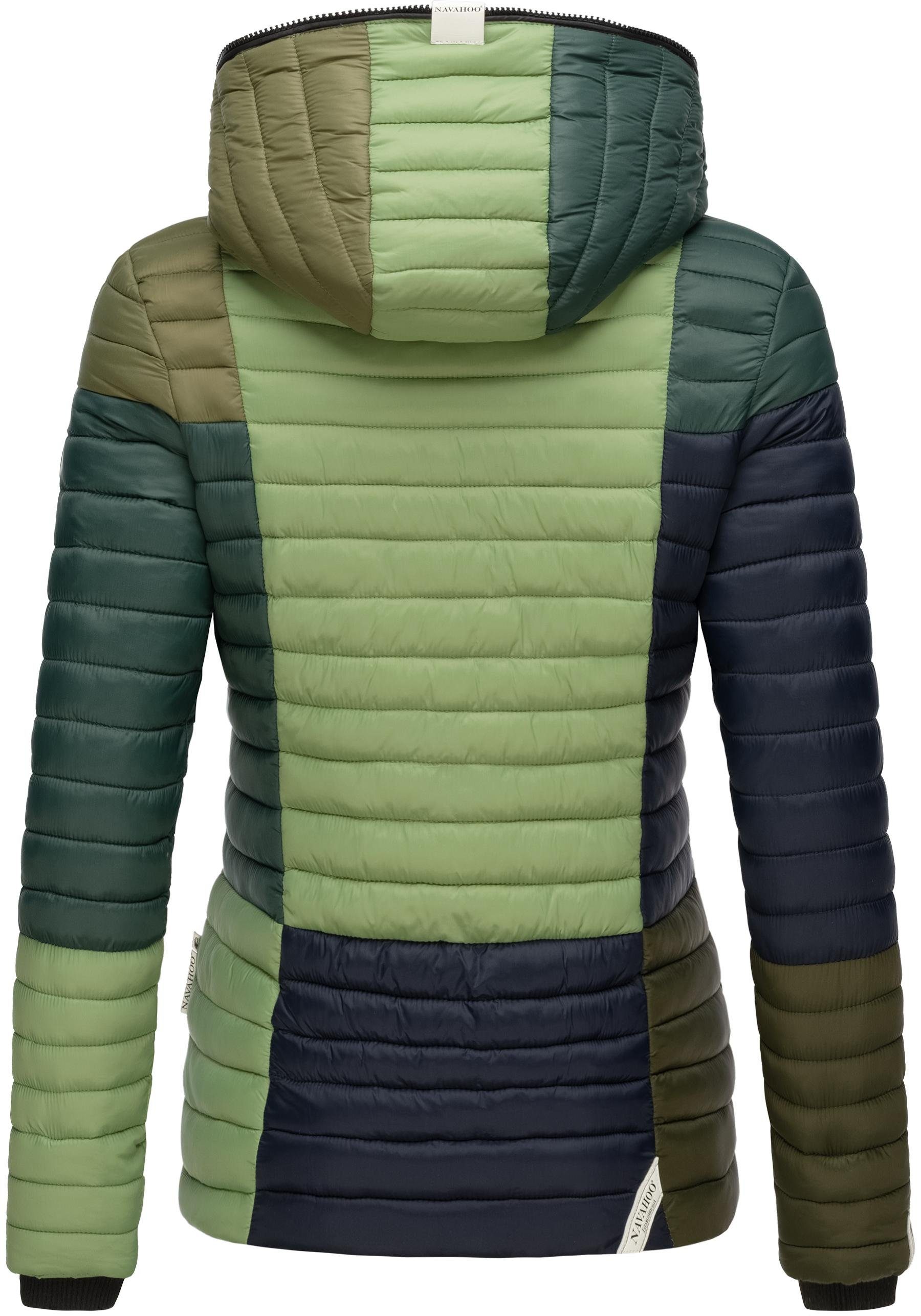 Navahoo Steppjacke Multikulti stylische Colorblocking Übergangsjacke m. Kapuze