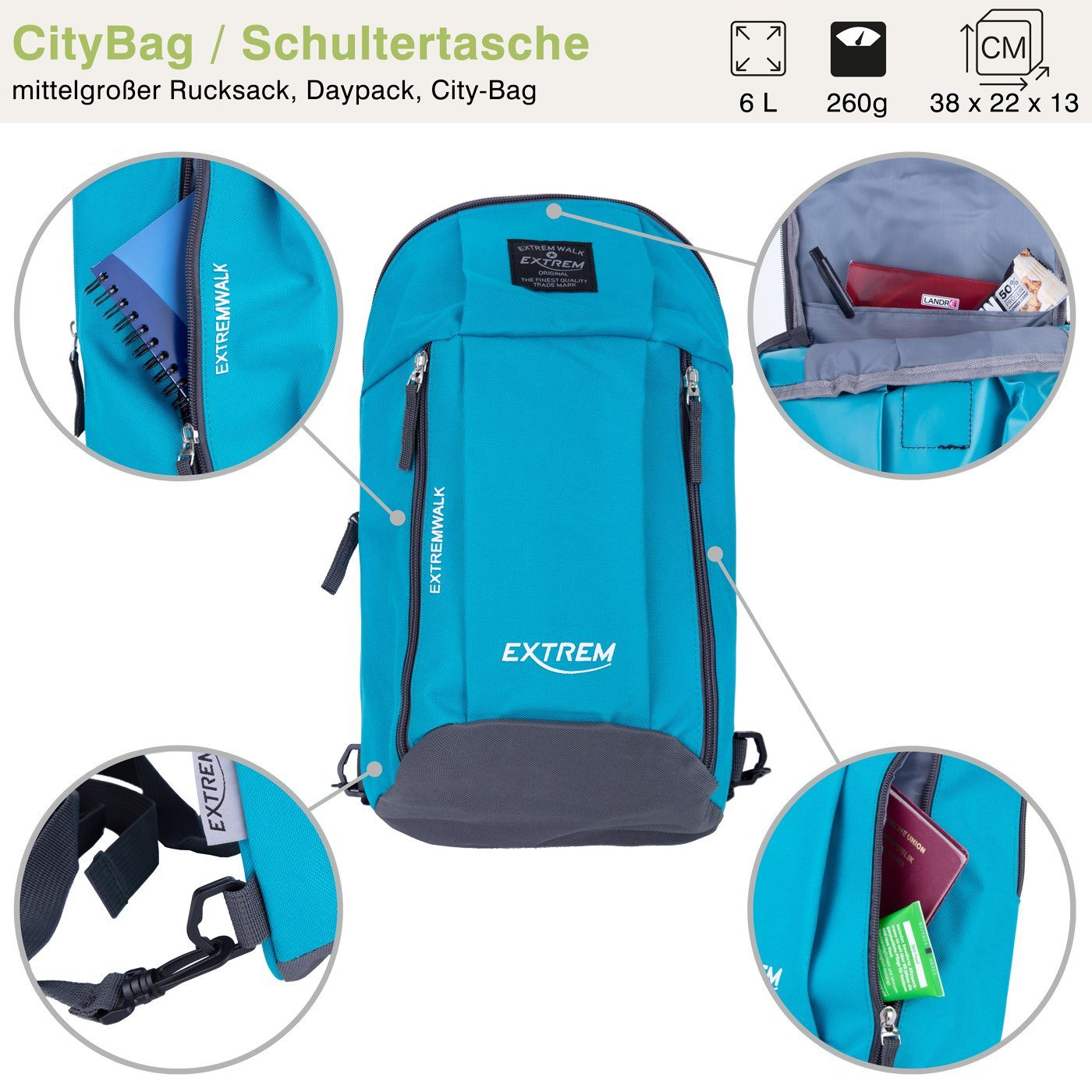 compagno Daypack, City-Bag Sportrucksack Schultertasche Wasserabweisend Rucksack Tasche