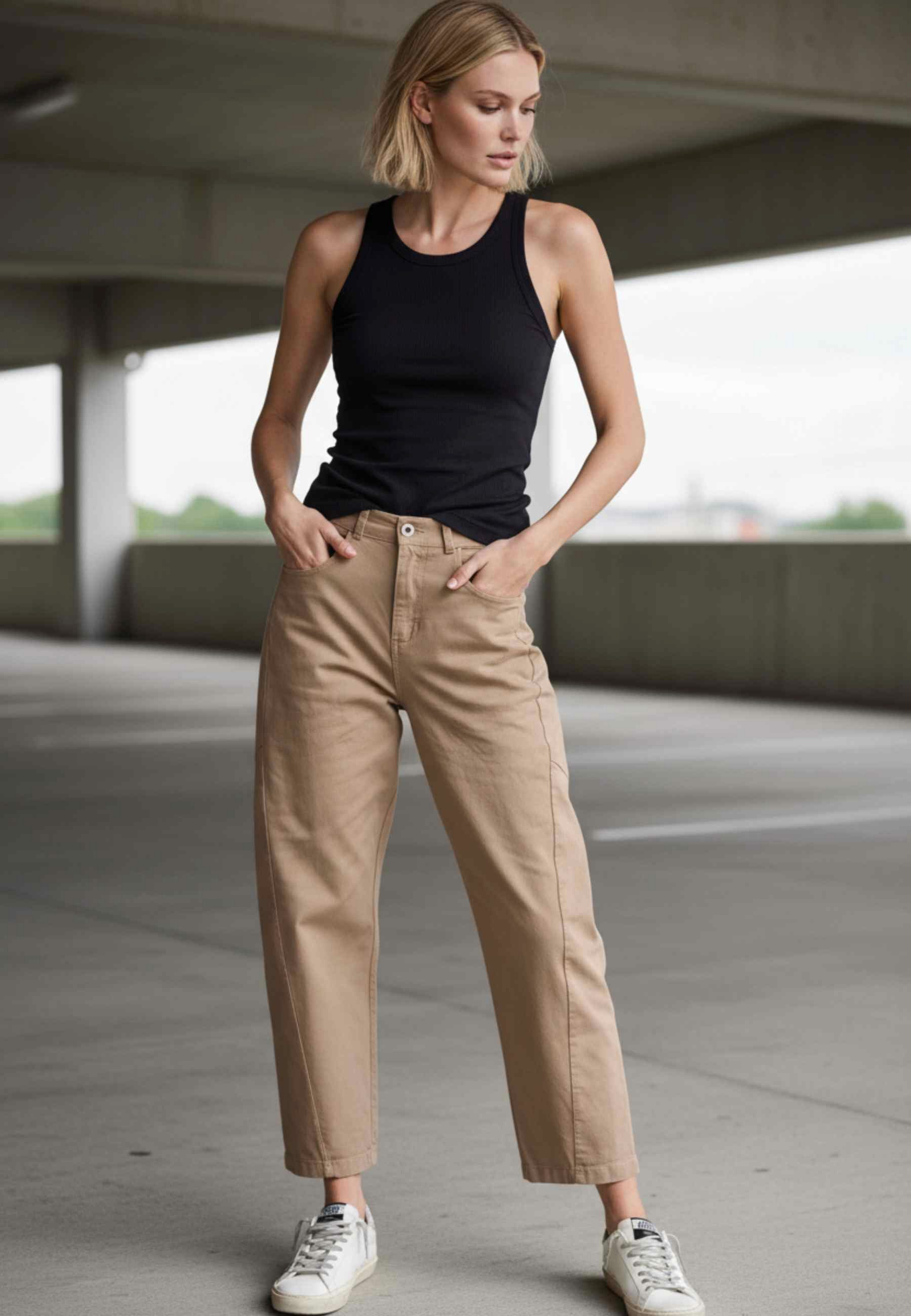Andijamo-Fashion Chinos BARREL LEG PANTS dezente Ziernähte