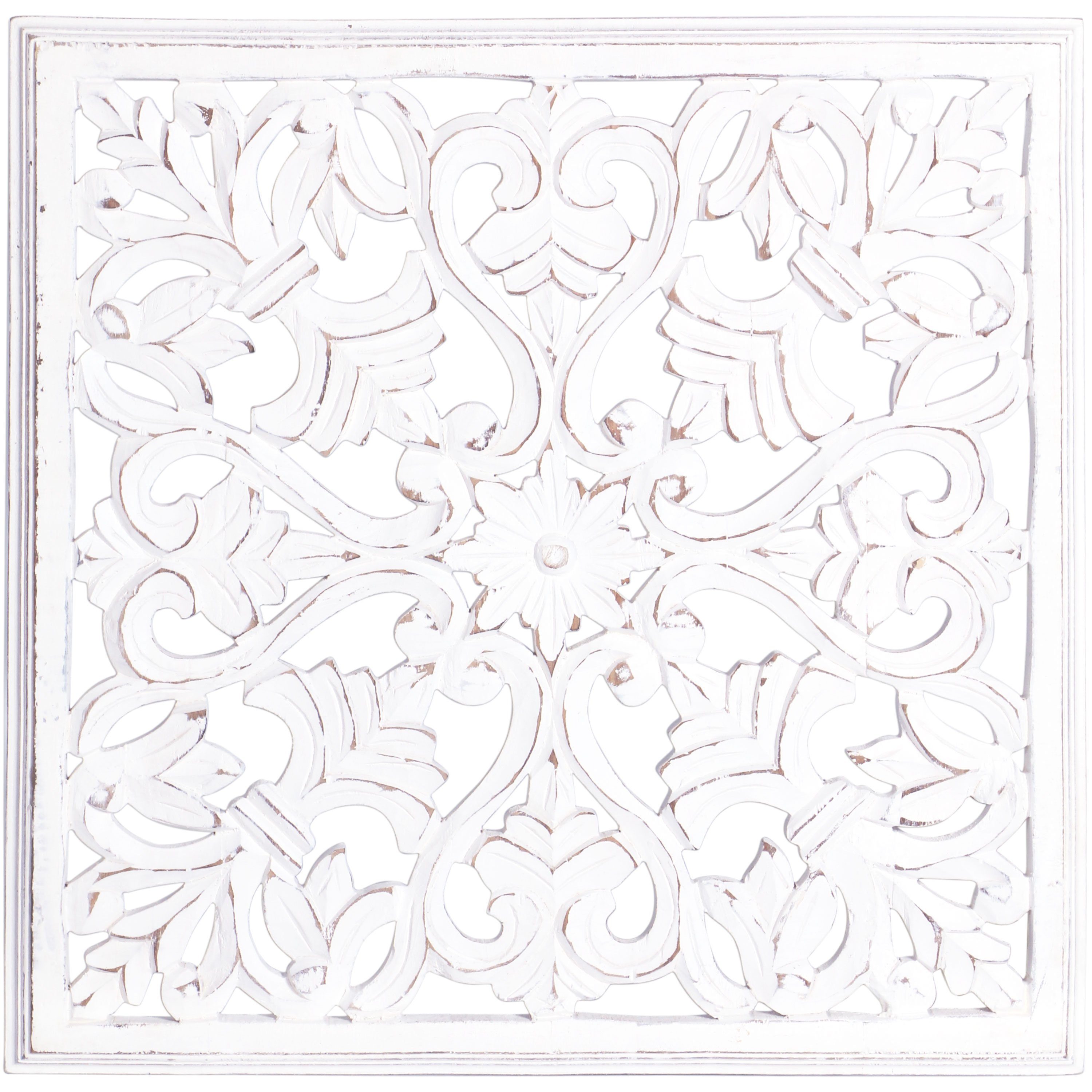 Marrakesch Orient & Mediterran Interior Wandpaneel Orientalische Wanddeko Ayub aus Mangoholz Weiß 60 cm handgefertigt, Handarbeit