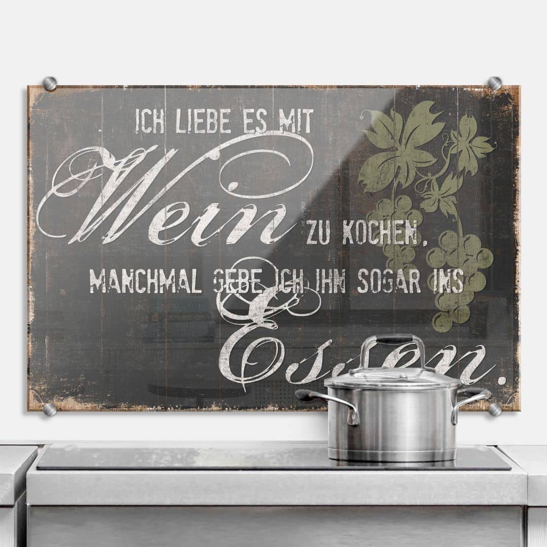 K&L Wall Art Spritzschutz Herd Küchenrückwand Vintage Wein Kochen lustiger Spruch