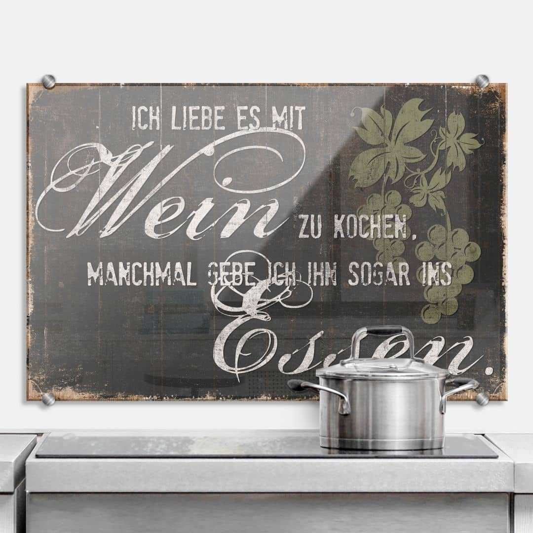 inkl Spruch, Herd Gemälde Art Wandschutz Wall Vintage Glas Montagematerial K&L Küchenrückwand Spritzschutz lustiger Kochen Wein