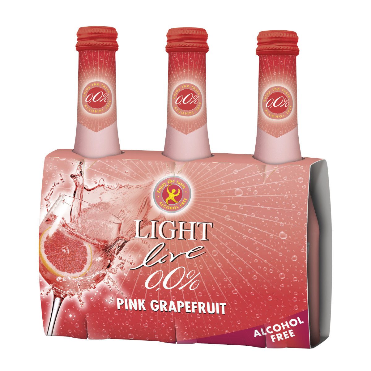 Light Live Fruchtsecco, Light live Fruity Pink Grapefruit alkoholfrei erfrischend 3 x 0,20l