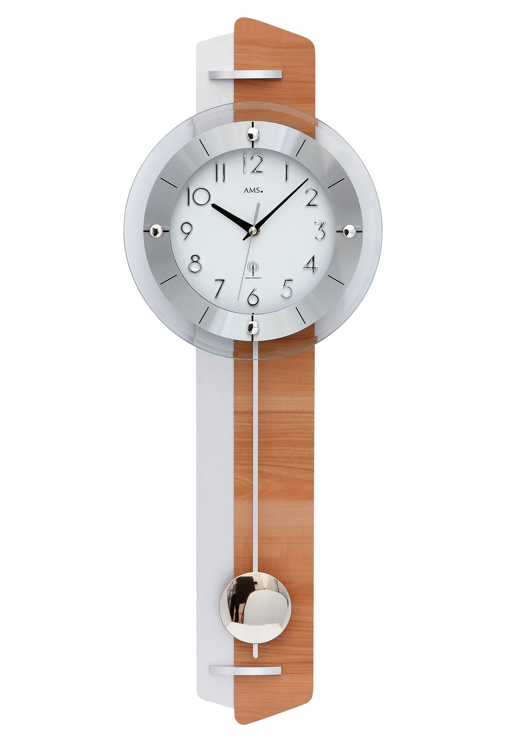 AMS Funk-Pendelwanduhr 5271 (Quarzuhr,Holzgehäuse,Esszimmer,Wohnzimmer,Made in Germany)