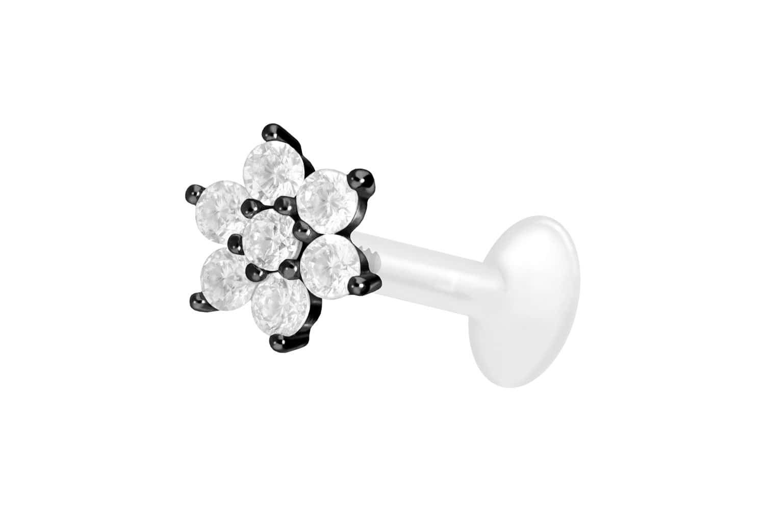 PIERCINGLINE Piercing-Set PTFE Labret mit Innengewinde + Titan-Aufsatz KRISTALLBLUME (Labrets, 1-tlg)