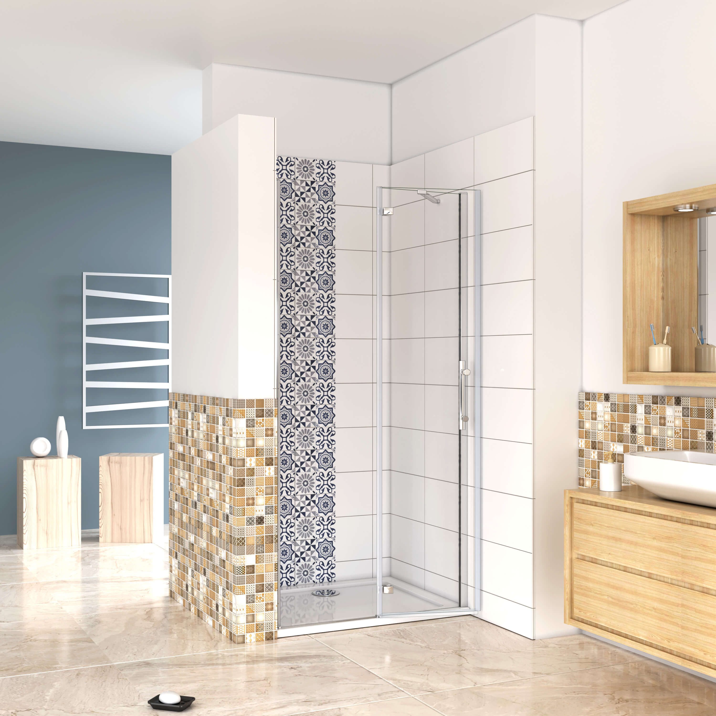 AICA Dusch-Drehtür 6mm Nano ESG Scharniertür Drehtür Nischentür Duschabtrennung, 80x185 cm, Einschreibensicherheitsglas, (links und rechts montierbar,Links- und Rechtsanschlag montierbar) mit Antikalk- Versiegelung,ebenerdiger Einbau möglich