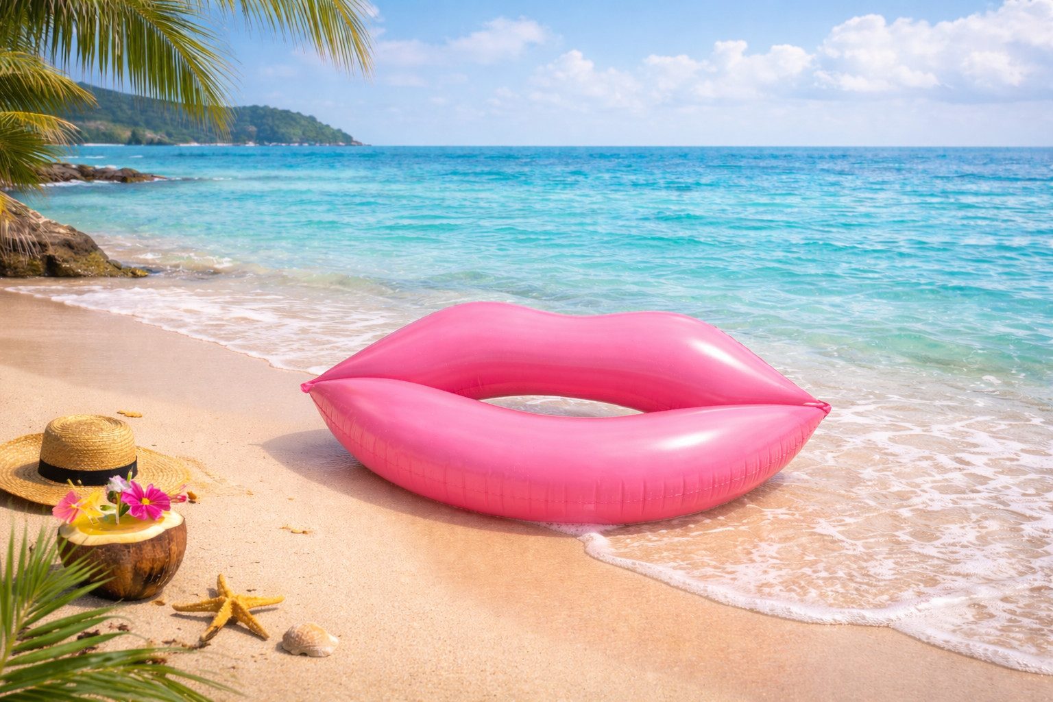 Markenwarenshop-Style Aufblasbare Schwimmfigur XXL aufblasbare Lippen Pink 118cm Lang 8719831320622