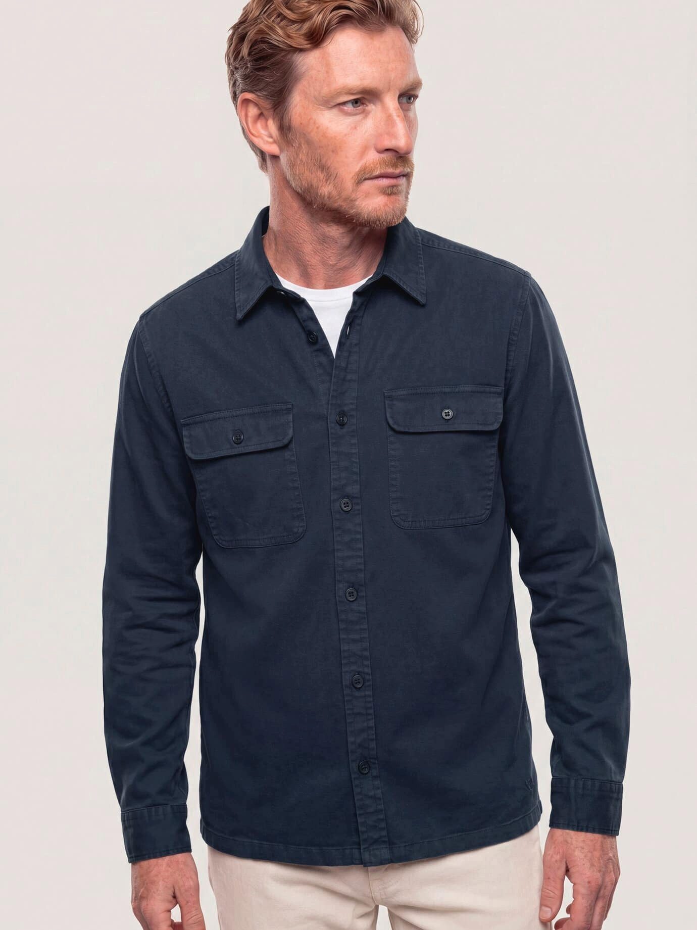 Walbusch Hemdjacke Herren überfärbte Hemd-Jacke Regular fit Kentkragen Langarm, Kentkragen, klassisch
