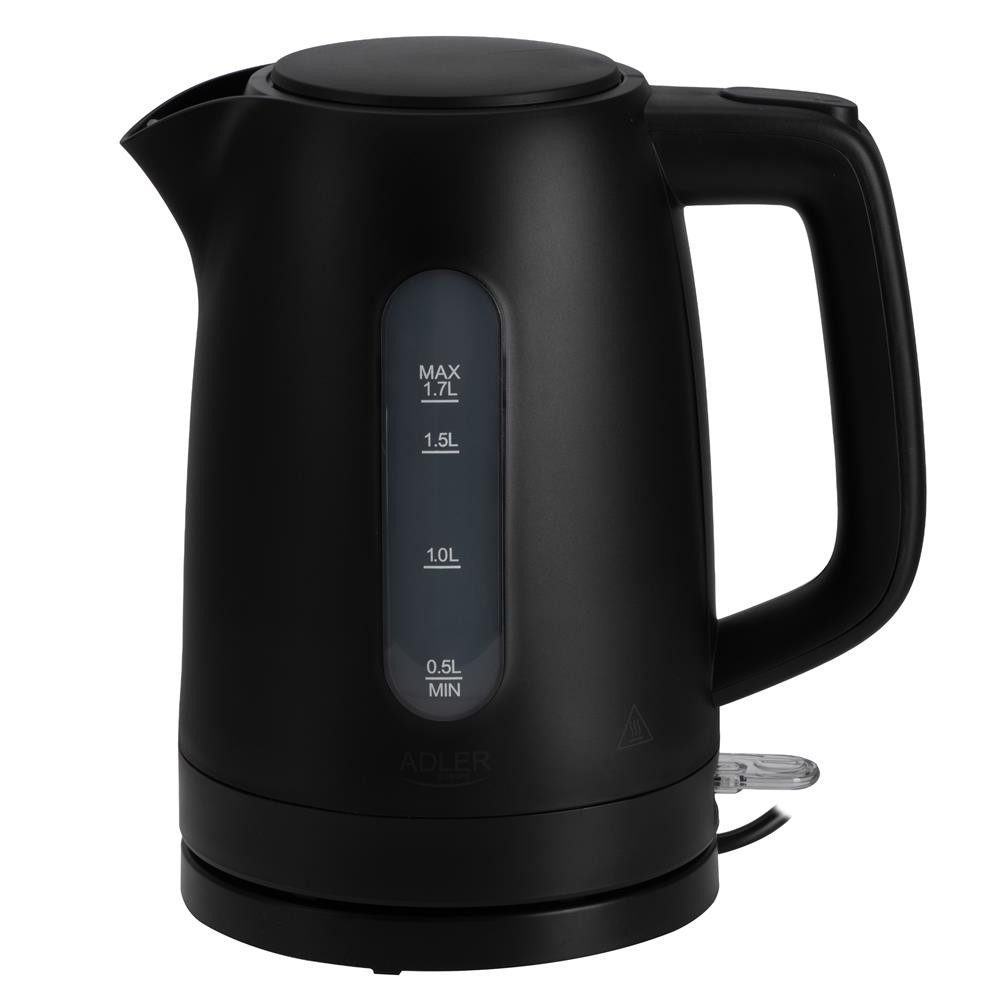 Adler Wasserkocher AD 1379b, 2200 W, Kunststoff, 1,7 l, Trockengehschutz, Camping, schwarz