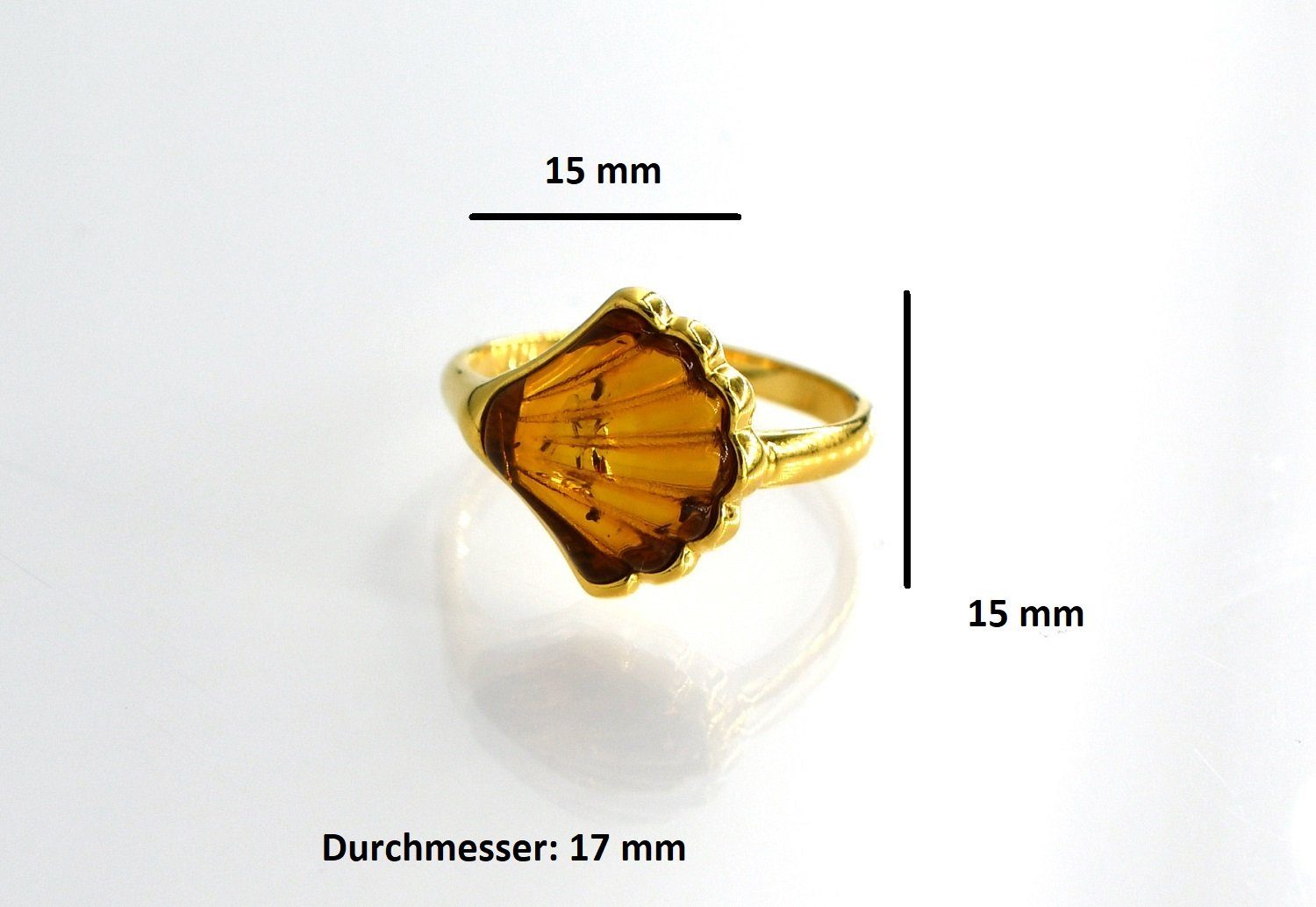 MyBer® Goldring Ring Bernstein Bernsteinring Schmuck Damen veroldet PMBER65_R715C (1-tlg), Sterling Silber 925, Bernstein in Form einer Muschel Durchmesser 17mm