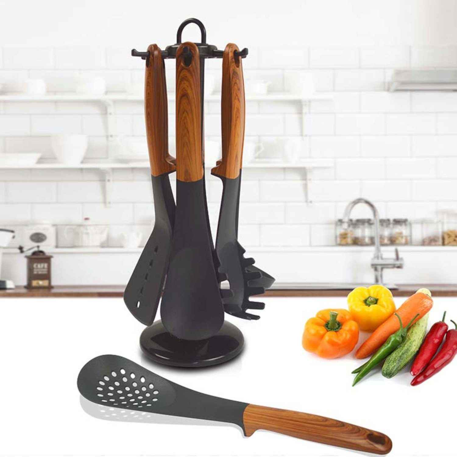 Cheffinger Küchenorganizer-Set Kochbesteck Küchenhelfer Set 7-teilig, günstig online kaufen