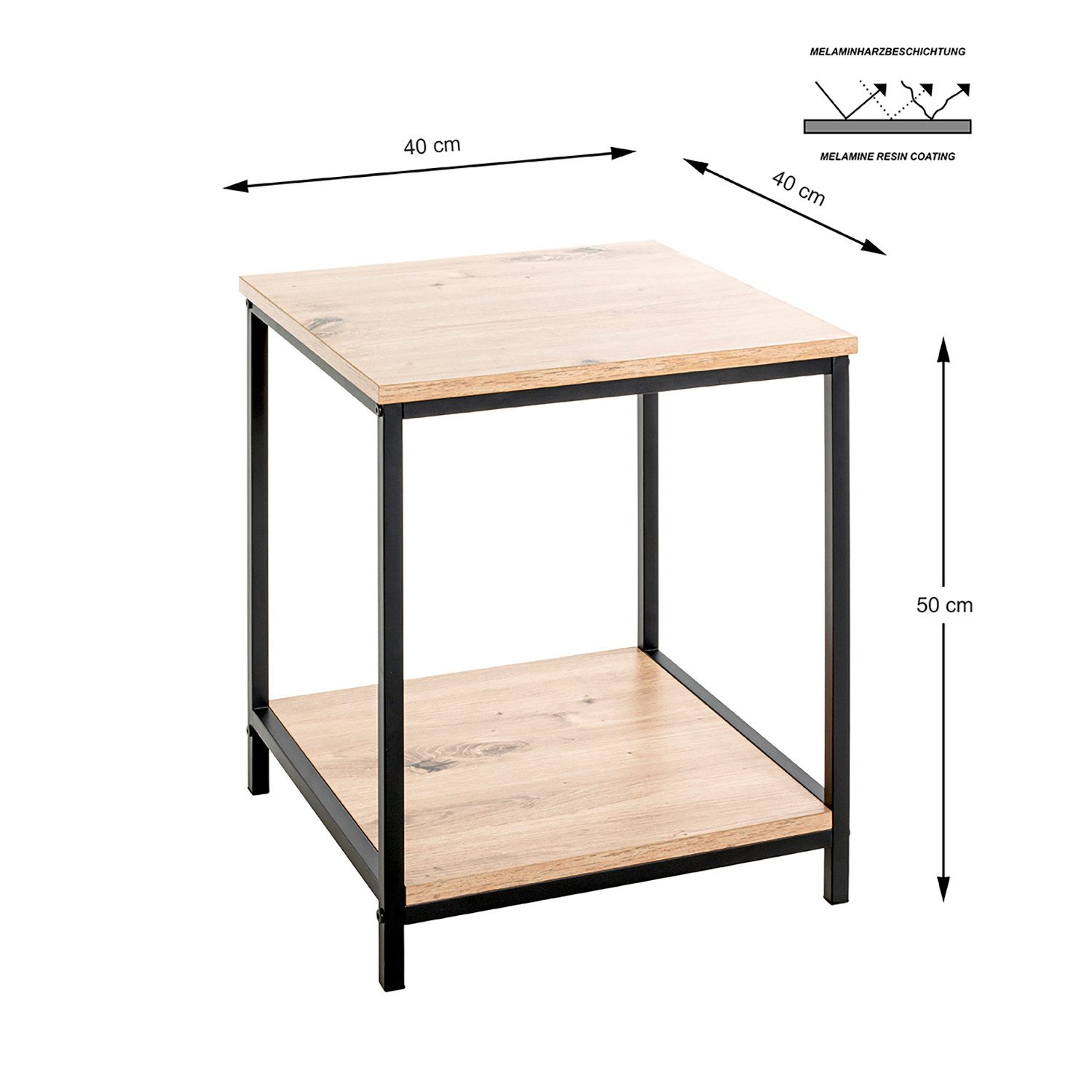 HAKU Beistelltisch Beistelltisch Eiche schwarz - Sofatisch MDF - B 40 x H 50 x T 40 cm (1xBeistelltisch, Dekotisch - kleiner Tisch), Beistelltisch aus Metall
